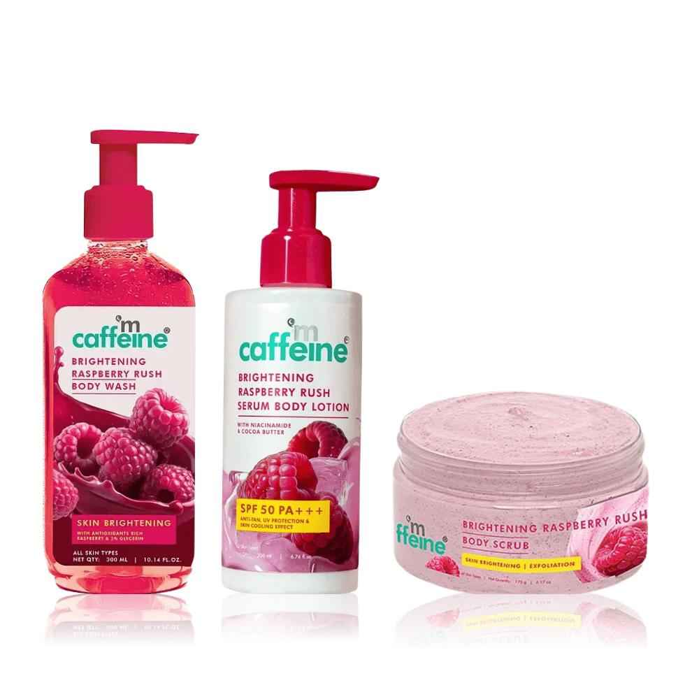 Buy mCaffeine Brightening Raspberry Trio(Body Wash 300 ml +Body Scrub 175 gm +Body Lotion 200 ml) Combo of 3 - Purplle