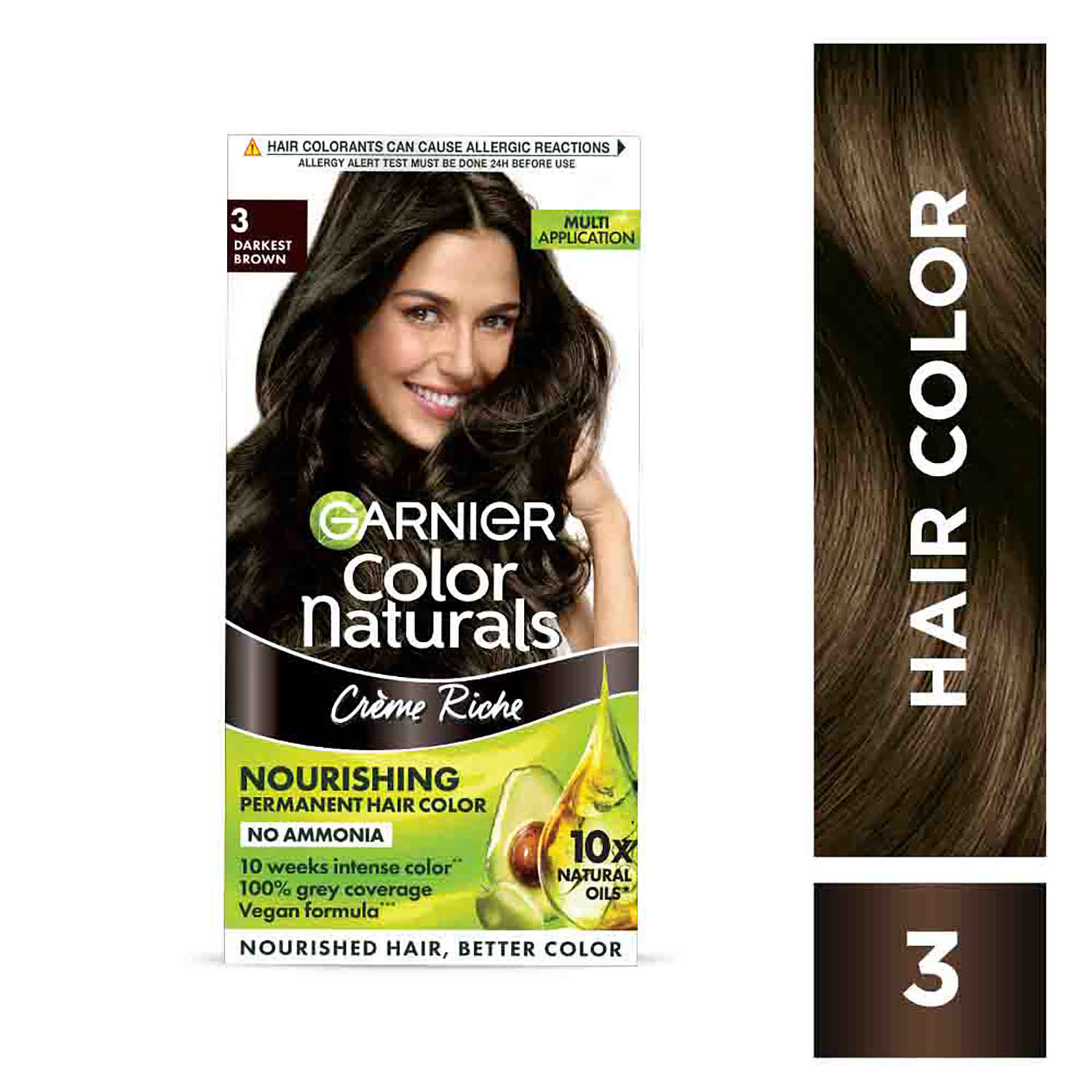 Buy Garnier Color Naturals Creme hair color, Shade 3 Darkest Brown, 70ml + 60g - Purplle