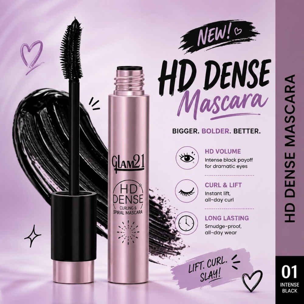 Buy Glam21 HD Dense Mascara Thick & Waterproof defined lashes Lasts up to 16 hr with no clumping - Black 10 ml - Purplle