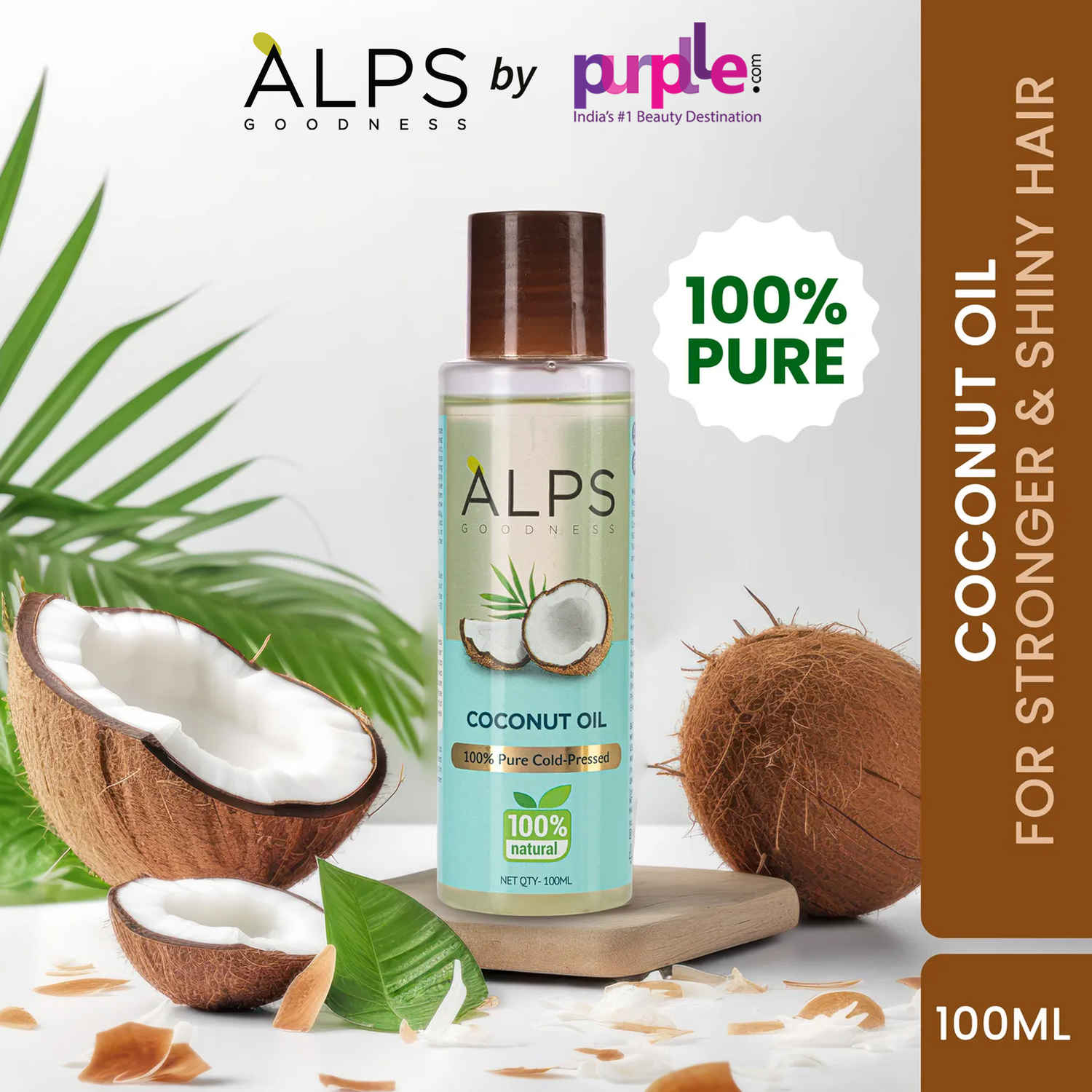 Buy Alps Goodness 100% Natural Cold Pressed Coconut Oil (100 ml) | 100% Pure & Organic | No Parabens, No Sulphates, No Mineral Oil | For Skin & Hair - Purplle
