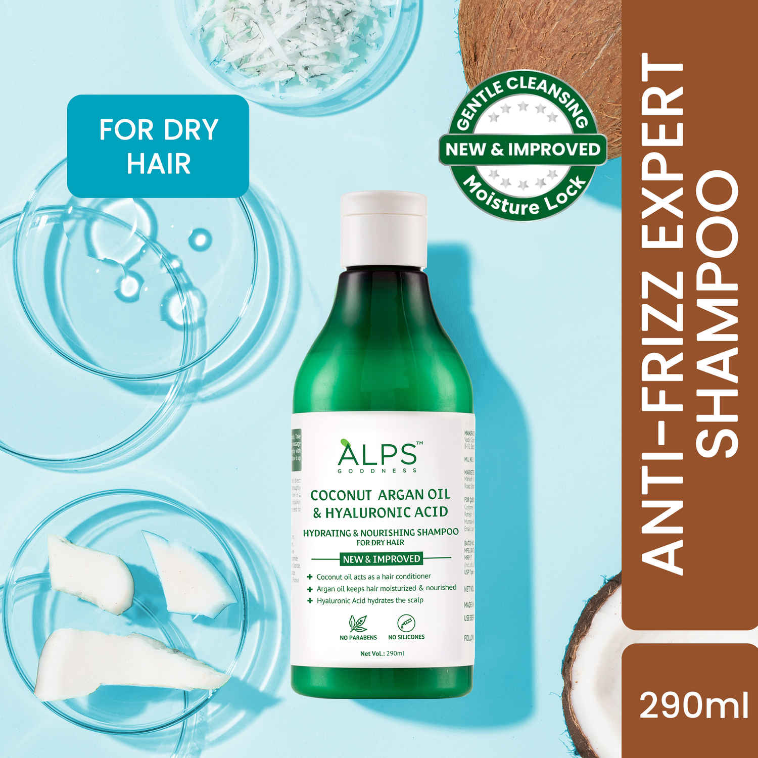 Buy Alps Goodness Coconut, Argan Oil & Hyaluronic Acid Hydrating & Nourishing Shampoo for Dry Hair & Frizzy Hair (290 ml) - Purplle