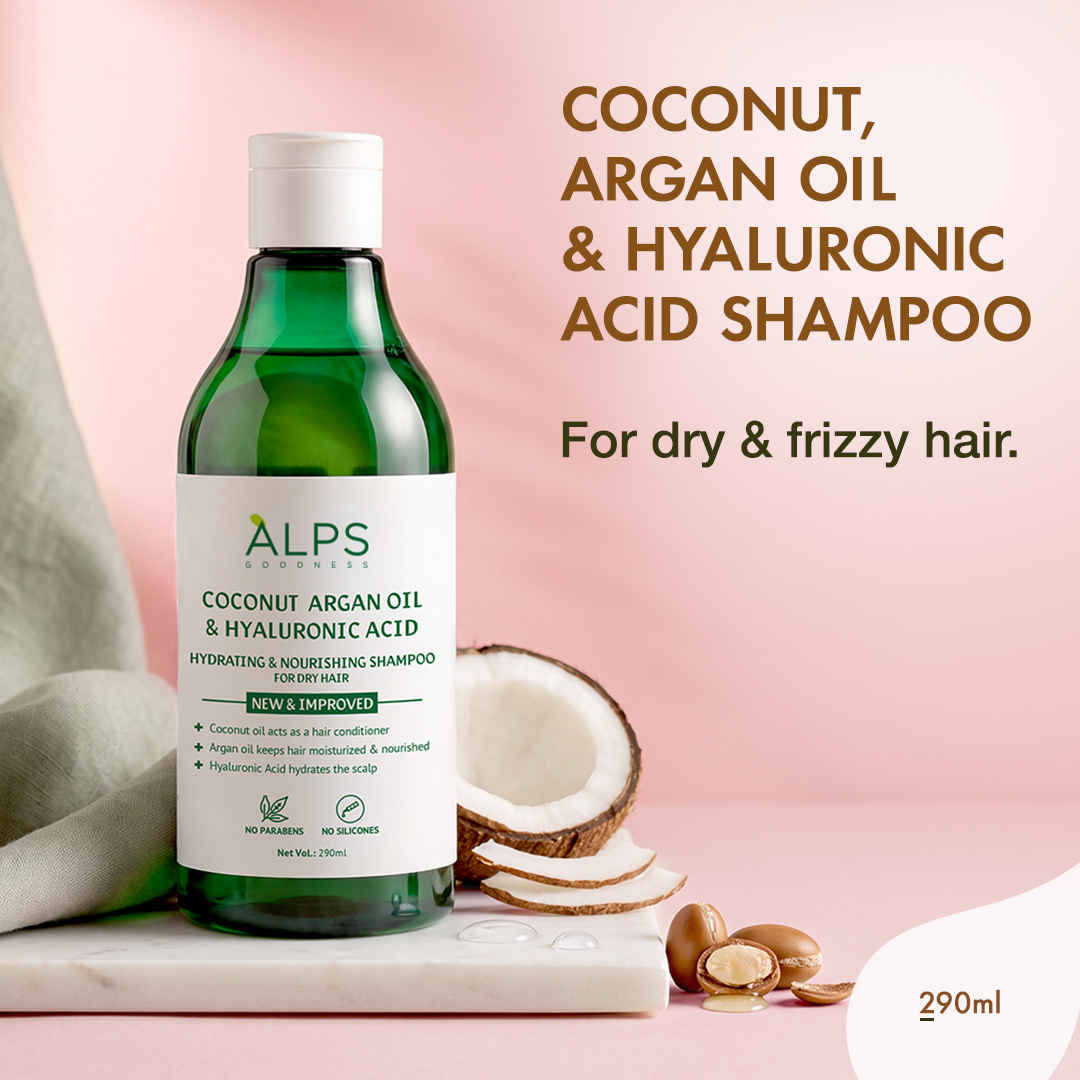 Buy Alps Goodness Coconut, Argan Oil & Hyaluronic Acid Hydrating & Nourishing Shampoo for Dry Hair & Frizzy Hair (290 ml) - Purplle
