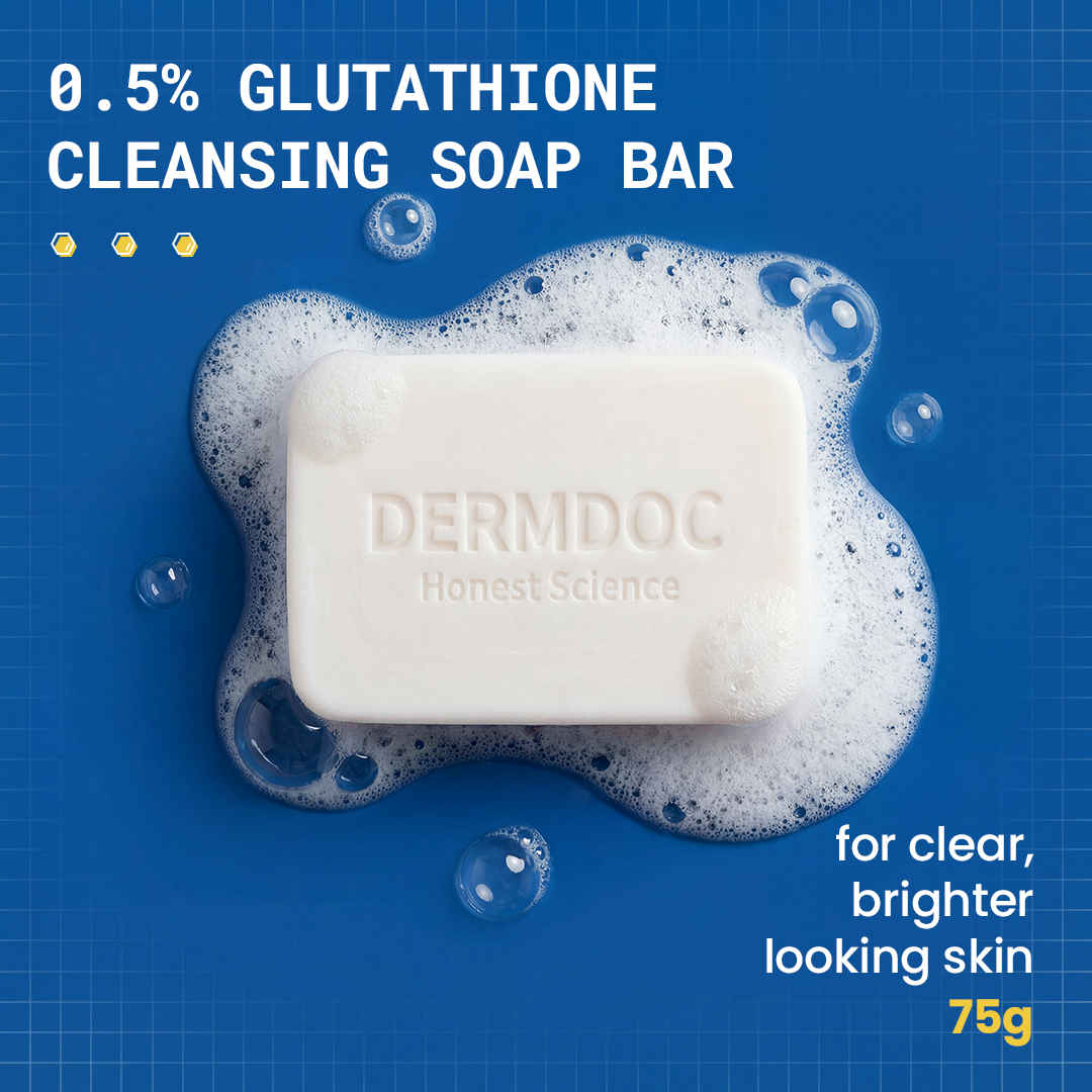 Buy DERMDOC 0.5% Glutathione Cleansing Soap Bar (75 gm) | Soap Free Formula | Sensitive Skin Friendly | Skin Brightening | Gentle & Non-Drying - Purplle