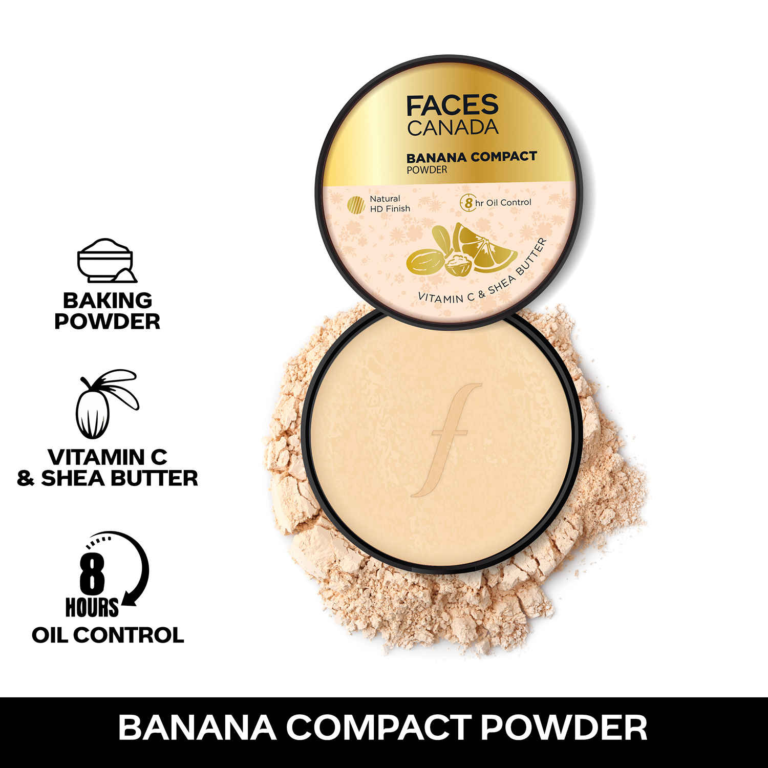 Buy FACES CANADA Banana Compact Powder 9 gm | 8HR Oil Control Complexion Enhancer | Smooth Matte HD Finish | Lightweight Translucent Powder Sets Makeup | Blurs & Conceals | Radiant Flawless Skin | Vitamin C - Purplle