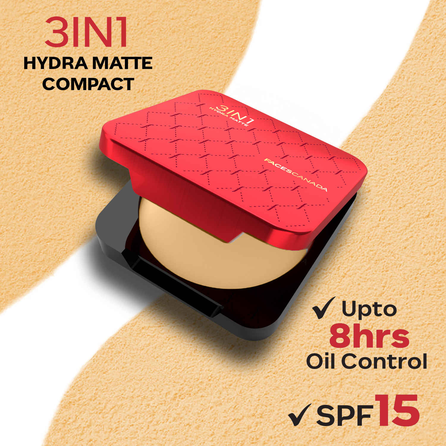 Buy FACES CANADA 3in1 All Day Hydra Matte Compact Powder - Sand 04, 9 gm | SPF 15 | Mattifying | Controls Oil & Sweat | Hides Dark Spots & Acne Scars | Buildable Coverage | Lightweight | Blends Easily - Purplle