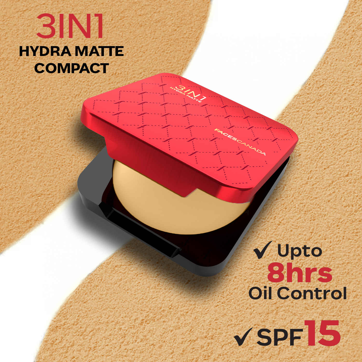 Buy FACES CANADA 3in1 All Day Hydra Matte Compact Powder - Tan 06, 9 gm | SPF 15 | Mattifying | Controls Oil & Sweat | Hides Dark Spots & Acne Scars | Buildable Coverage | Lightweight | Blends Easily - Purplle