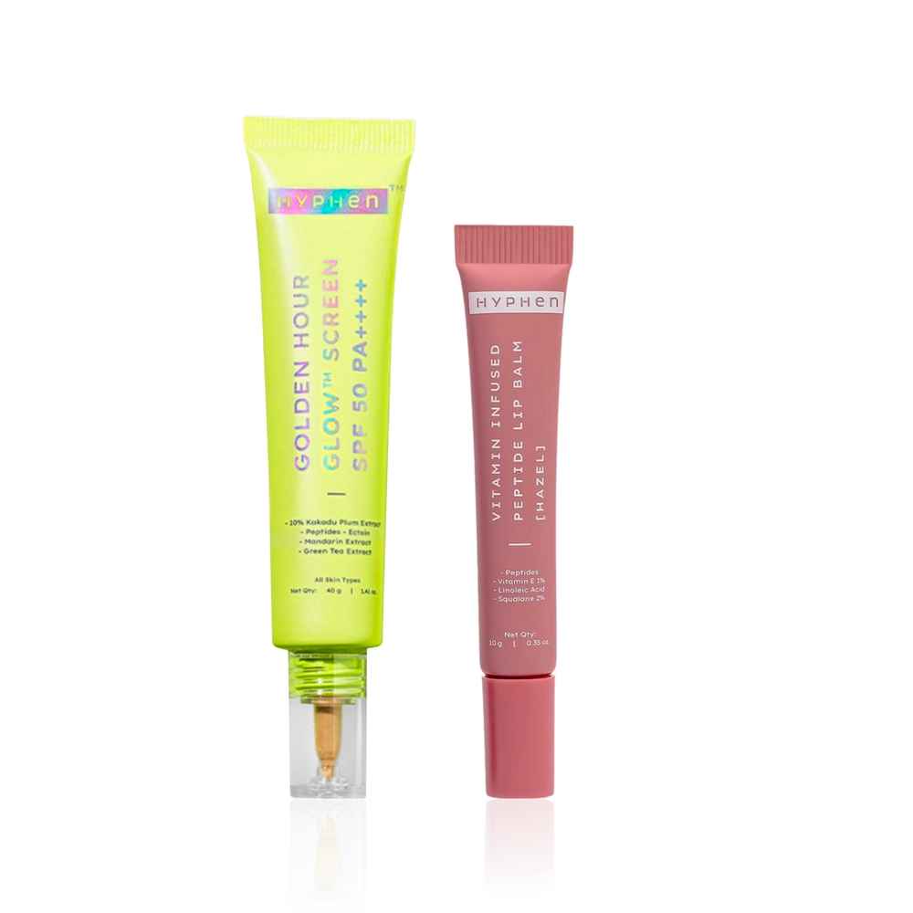Buy Hyphen Glow & Pout Duo ( Lip Balm-Hazel 10 gm + Golden Hour Glow Screen 40 gm) combo of 2 - Purplle