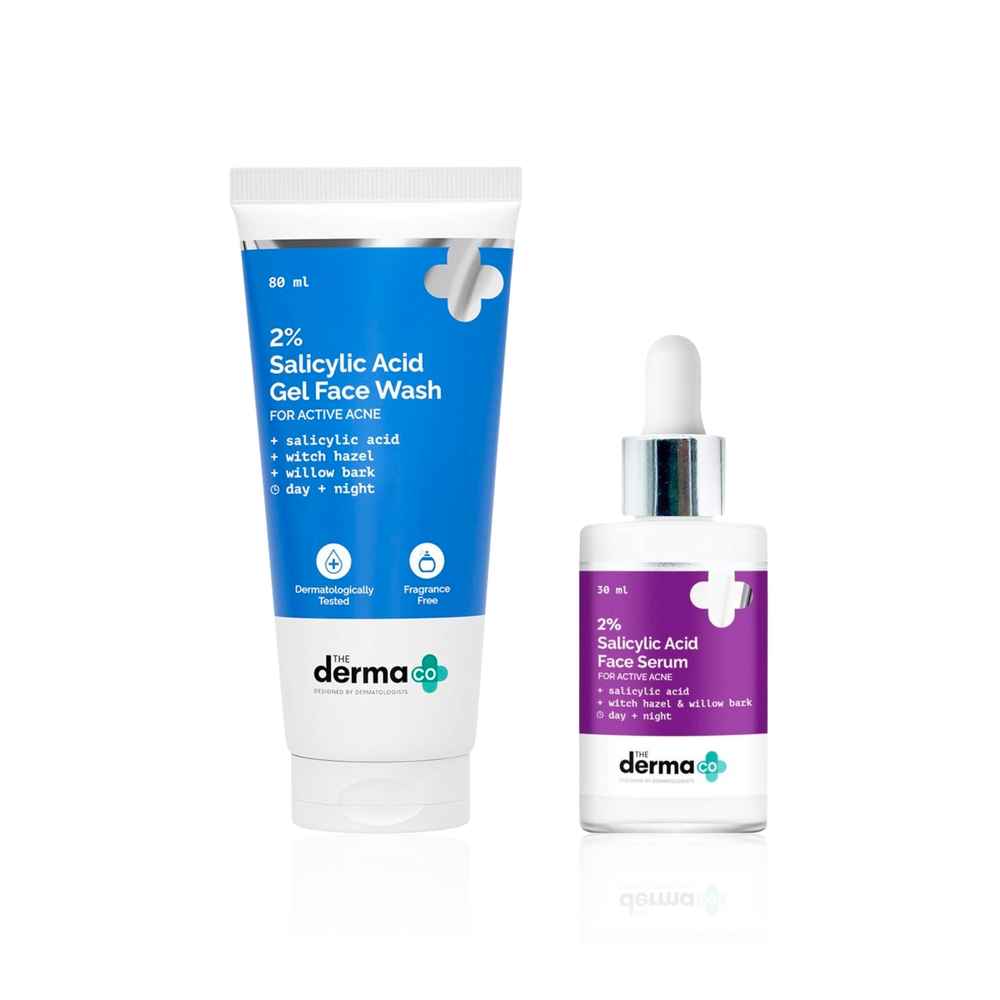 Buy The Derma Co Acne Warrior Combo of 2( 2% Salicylic Acid Gel Face Wash( 80 ml) + 2% Salicylic Acid Serum with Witch Hazel & Willow Bark (30 ml) | Deep Clean, Oil Control & Active Acne Care) - Purplle