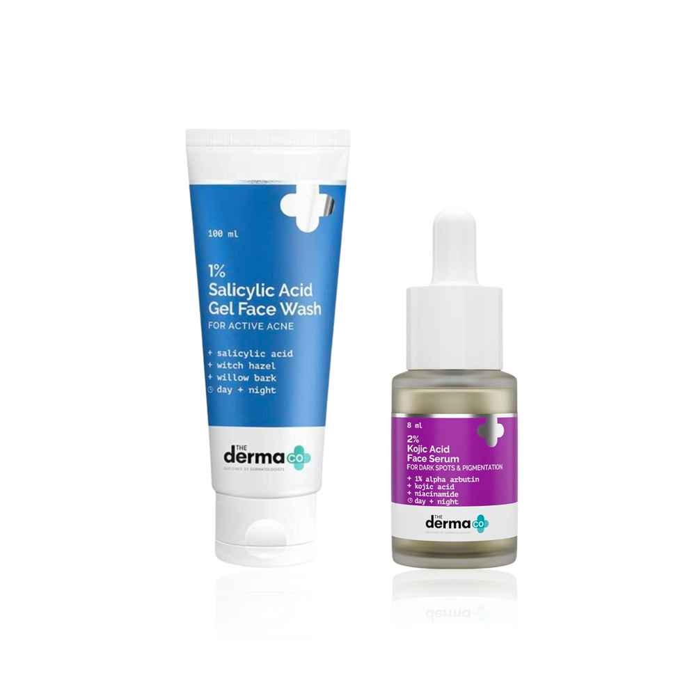Buy The Derma Co Acne & Pigmentation Defense Duo ( 1% Salicylic Acid Face Wash (100 ml) for Breakouts + 2% Kojic Acid Niacinamide Serum (8 ml) for Fading Blemishes | The Derma Co's Targeted Two-Step Solution.) Combo of 2 - Purplle