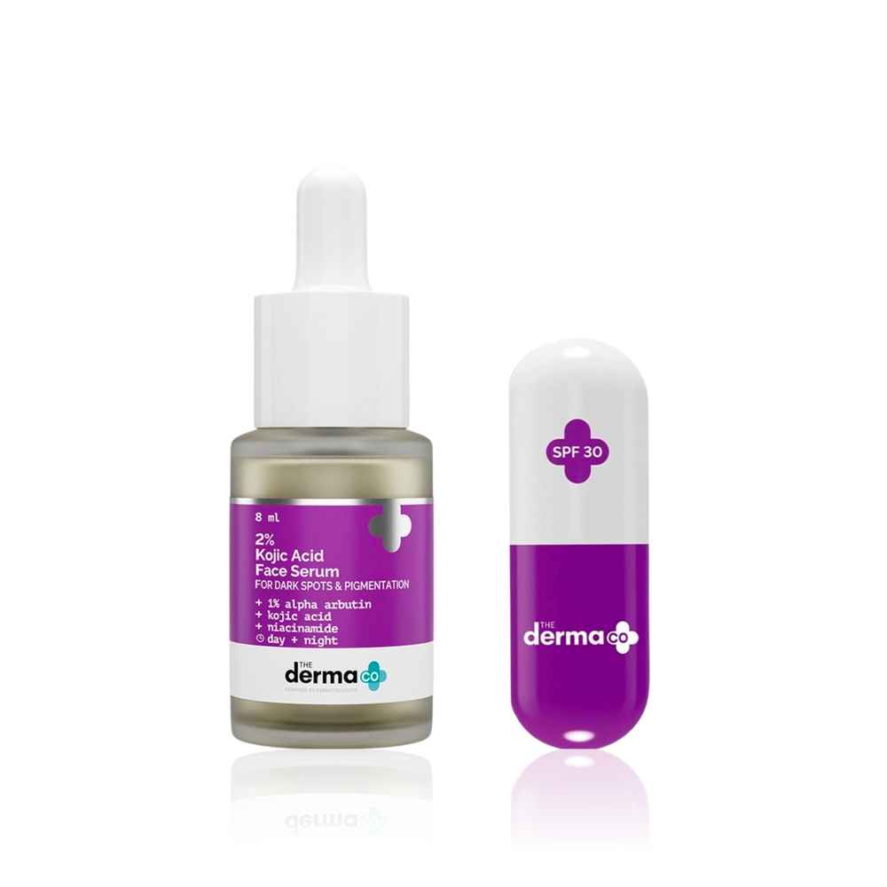 Buy The Derma Co Face & Lip Brightening Duo (The Derma Co Kojic Acid Face Serum for Dark Spot Reduction + Kojic Acid Lip Balm with Hyaluronic Acid for Pigmentation-Free, Hydrated Lips | (8 ml) + (4 gm) | For All Skin Types) Combo of 2 - Purplle