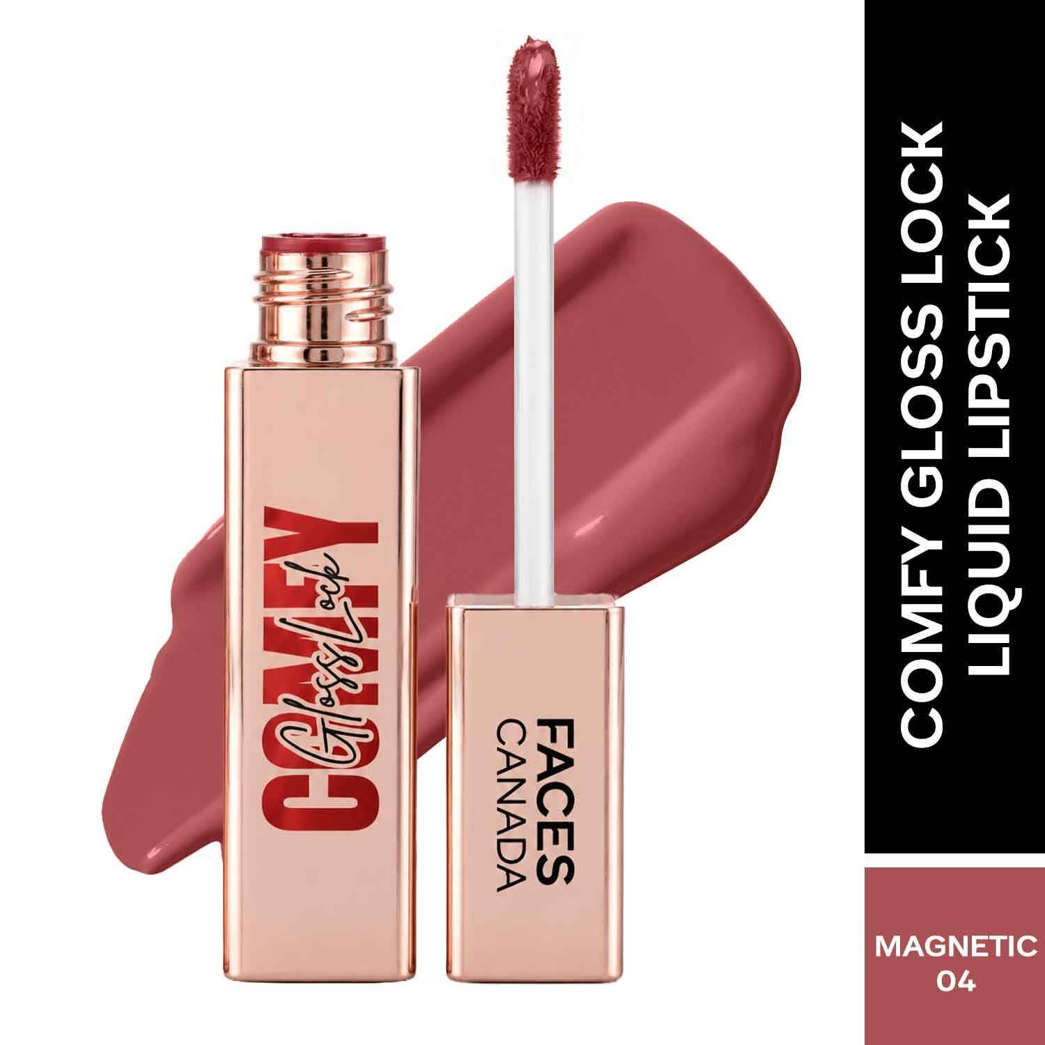Buy FACES CANADA Comfy GlossLock Liquid Lipstick - Magnetic 04, 4 ml | Rich Vinyl Shine | Glass Lip Effect | Hyaluronic Acid & Shea Butter | Non-Sticky | Lightweight | Transfer Resistant | Nourishing | Long Stay - Purplle