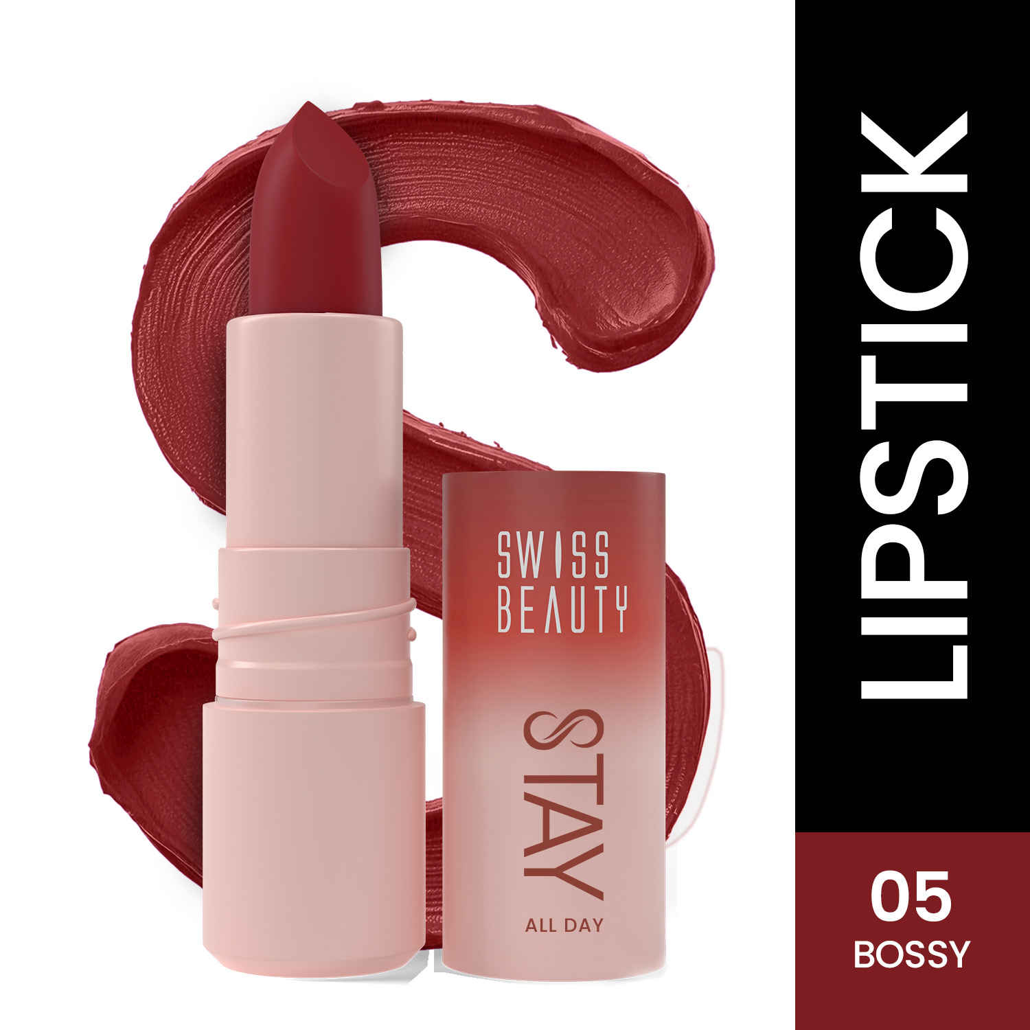 Buy Swiss Beauty Stay All Day Lipstick | 12H Stay | Transfer-Proof | Matte Finish - 4 gm, Bossy - Purplle