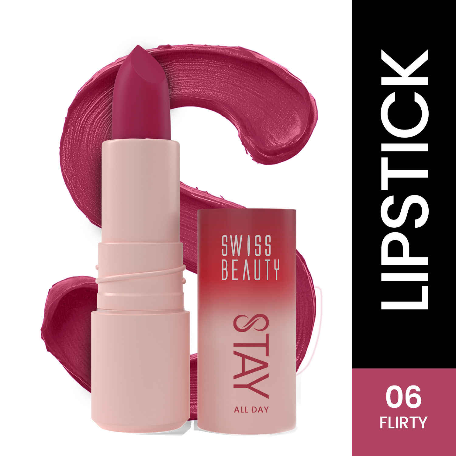 Buy Swiss Beauty Stay All Day Lipstick | 12H Stay | Transfer-Proof | Matte Finish - 4 gm, Flirty - Purplle