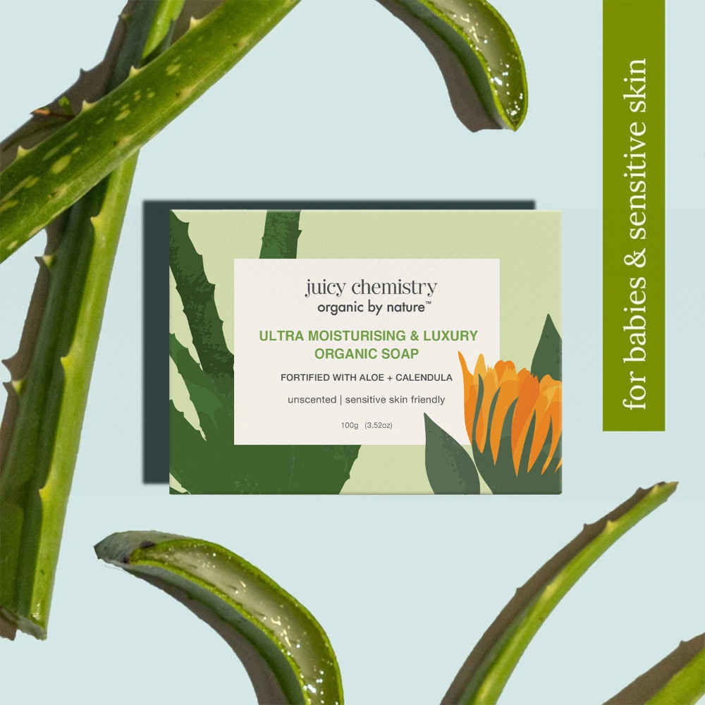 Buy Juicy Chemistry Ultra Moisturising & Luxury Organic Soap, 100 gm | Fortified with Aloe + Calendula | Soothes, Heals & Hydrates Sensitive Skin | Cold-Processed - Purplle