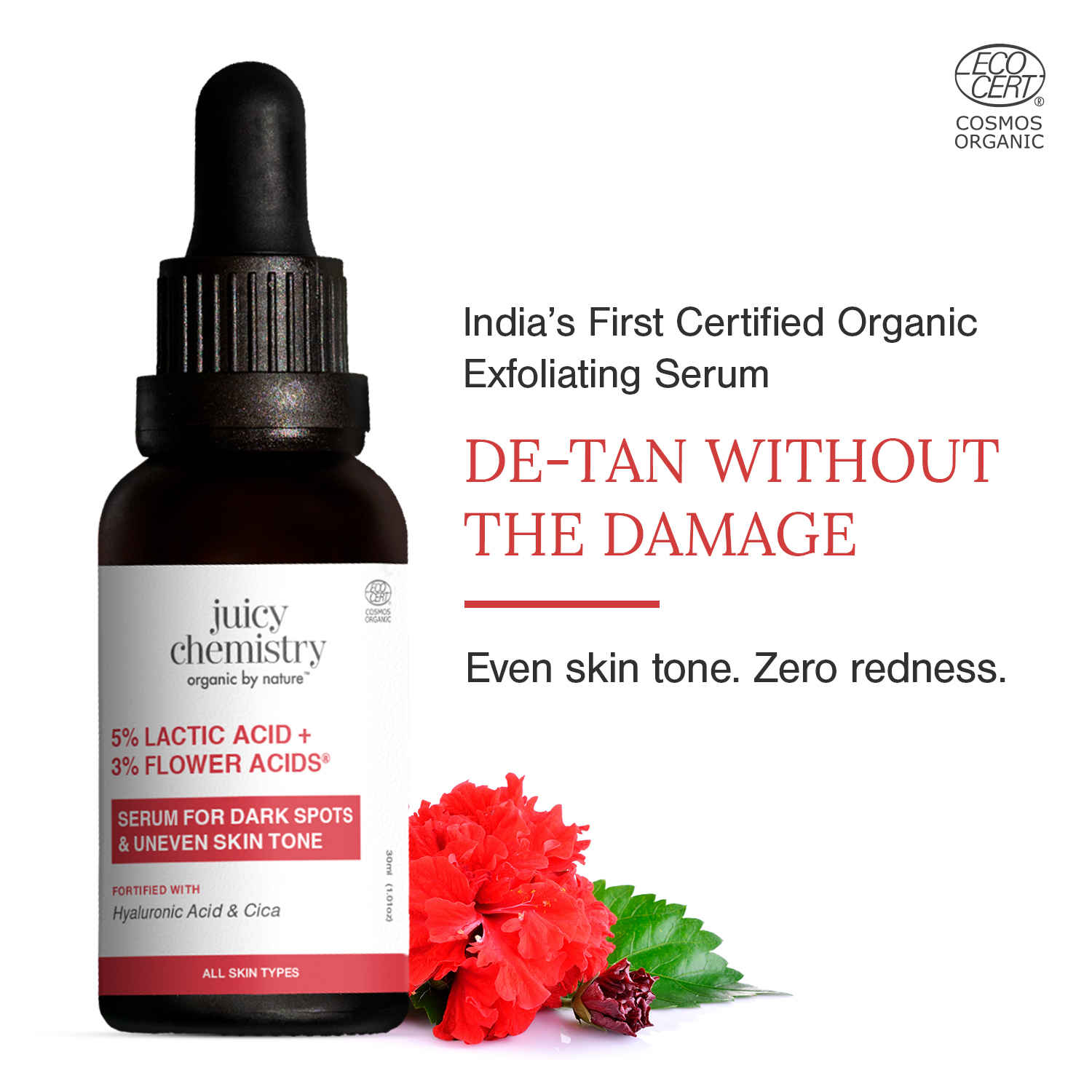 Buy Juicy Chemistry 5% Lactic Acid + 3% Flower Acids Serum, 30 ml | Gentle Exfoliating & Brightening Face Serum | Reduces Dark Spots & Pigmentation | Smooth & Glowing Skin | Lightweight | Dermatologically Tested - Purplle