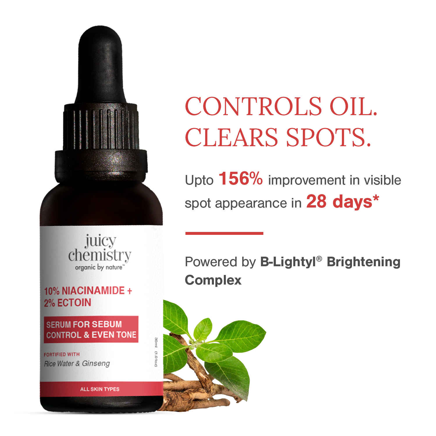 Buy Juicy Chemistry 10% Niacinamide + 2% Ectoin Serum, 30 ml | Brightening, Hydrating & Barrier-Repair Face Serum | Controls Excess Oil | Unclogs & Reduces Enlarged Pores | Calms Redness & Inflammation | Dermatologically Tested - Purplle