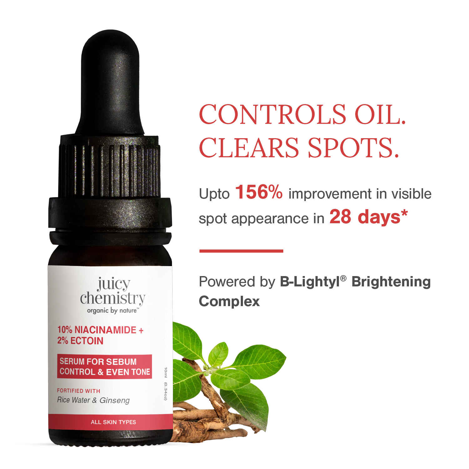 Buy Juicy Chemistry 10% Niacinamide + 2% Ectoin Serum, 10 ml | Brightening, Hydrating & Barrier-Repair Face Serum | Controls Excess Oil | Unclogs & Reduces Enlarged Pores | Calms Redness & Inflammation | Dermatologically Tested - Purplle