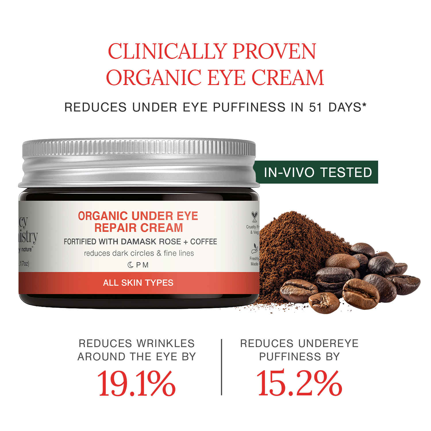 Buy Juicy Chemistry Organic Under Eye Repair Cream with Damask Rose & Coffee, 5 gm | Reduces Dark Circle & Fine Lines | Hydrating & Brightening Under Eye Cream | Soothes Puffy, Tired Eyes | Dermatologically Tested - Purplle