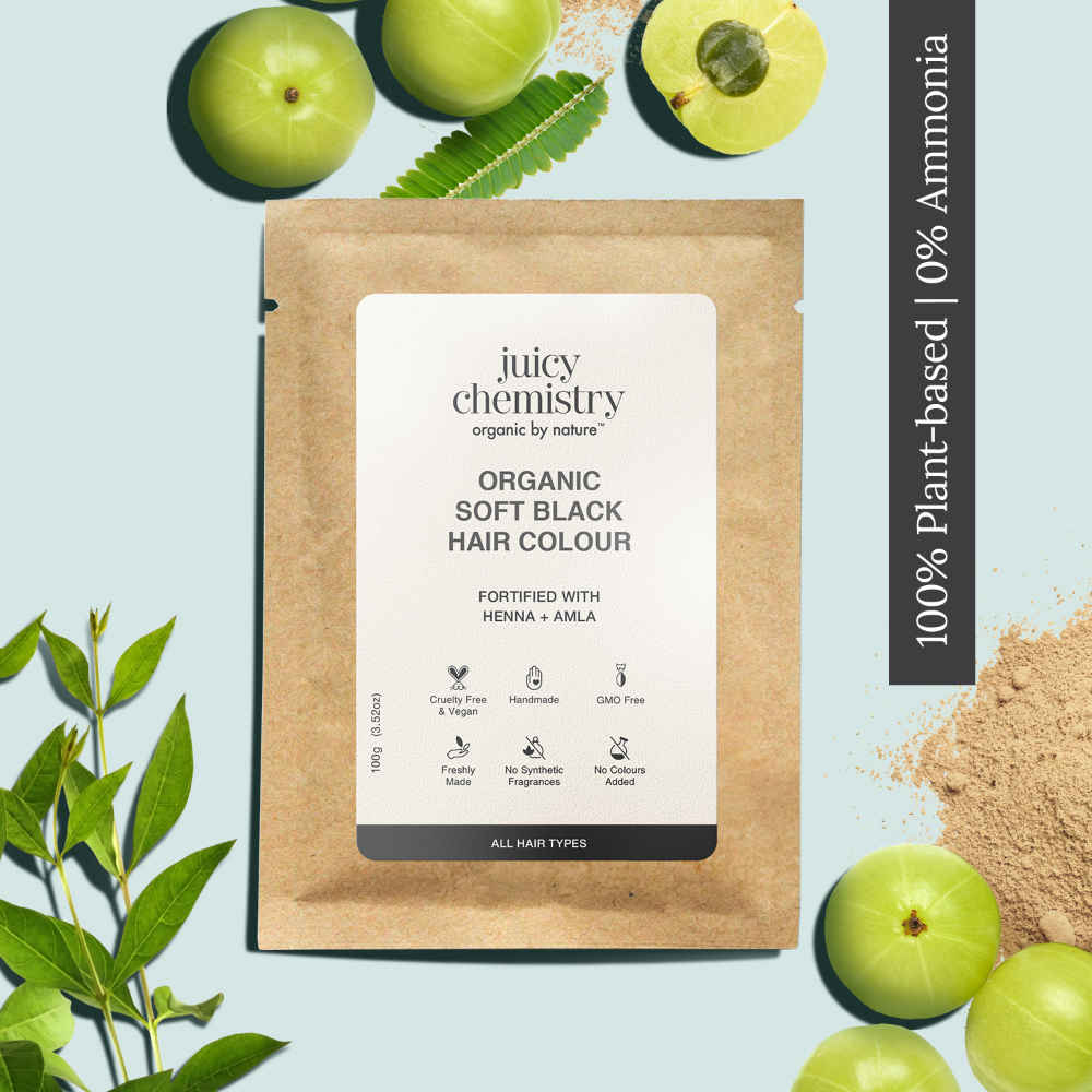 Buy Juicy Chemistry Organic Soft Black Hair Colour Fortified with Henna & Amla, 200 gm | Natural Grey Coverage | Hair Conditioning - Purplle