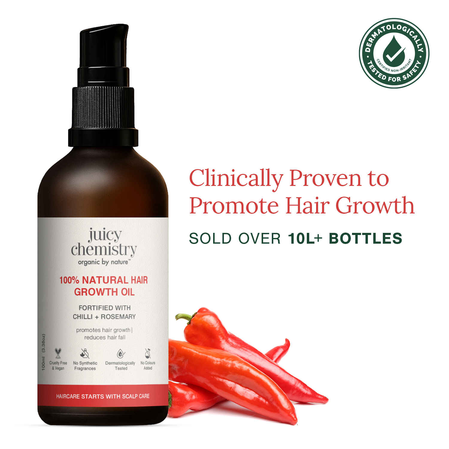 Buy Juicy Chemistry 100% Natural Chilli + Rosemary Hair Growth Oil, 100 ml | Promotes Hair Growth | Strengthens & Reduces Hair Fall | Revitalises Scalp & Hair | Improves Hair Texture | Restores Shine - Purplle