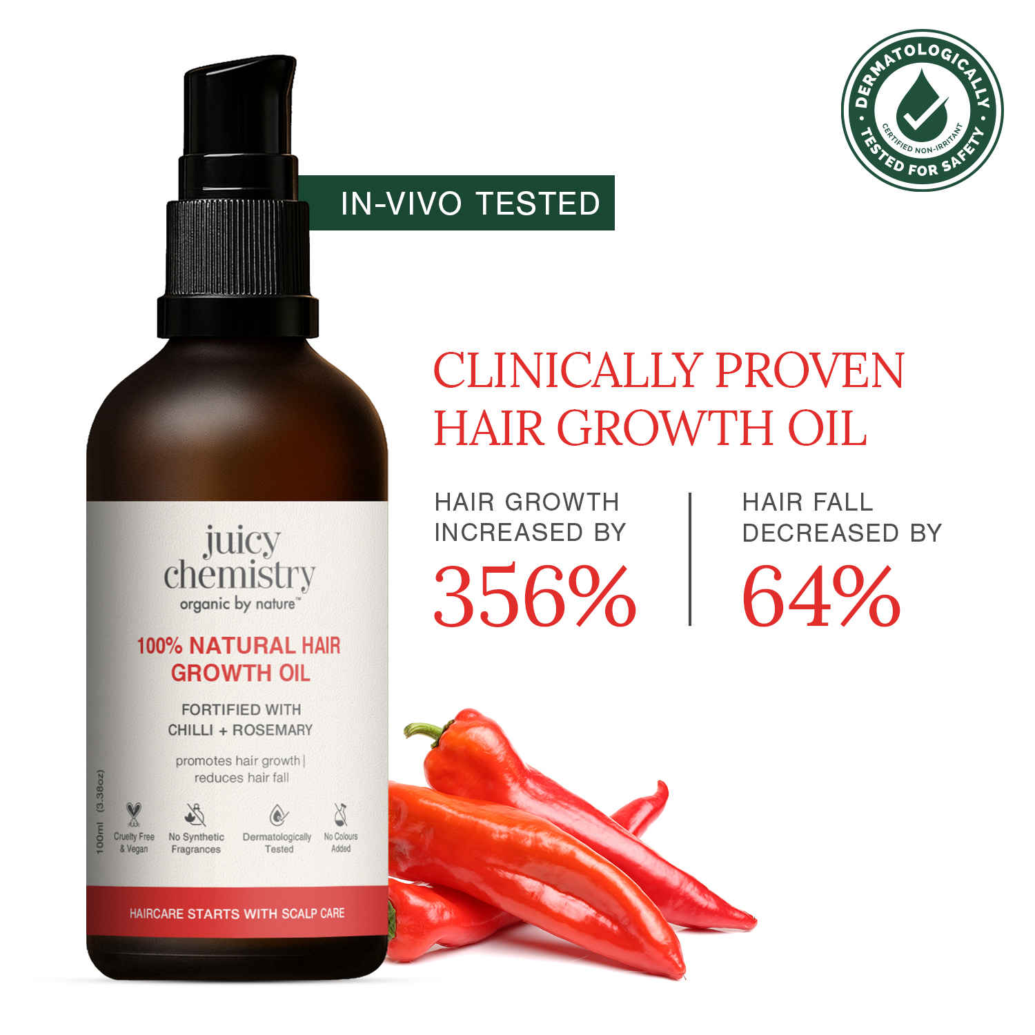 Buy Juicy Chemistry 100% Natural Chilli + Rosemary Hair Growth Oil, 100 ml | Promotes Hair Growth | Strengthens & Reduces Hair Fall | Revitalises Scalp & Hair | Improves Hair Texture | Clinically Proven - Purplle