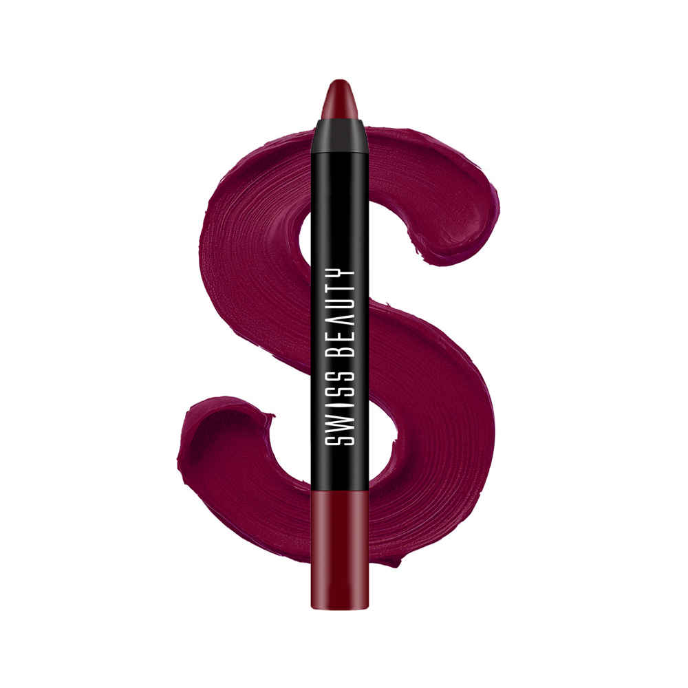 Buy Swiss Beauty Stay Maxx Lip Crayon | 12-Hour Stay | Waterproof | Smudge-Proof | Matte Finish | Hydrating Formula - Bloodshot Maroon 3.5 gm - Purplle