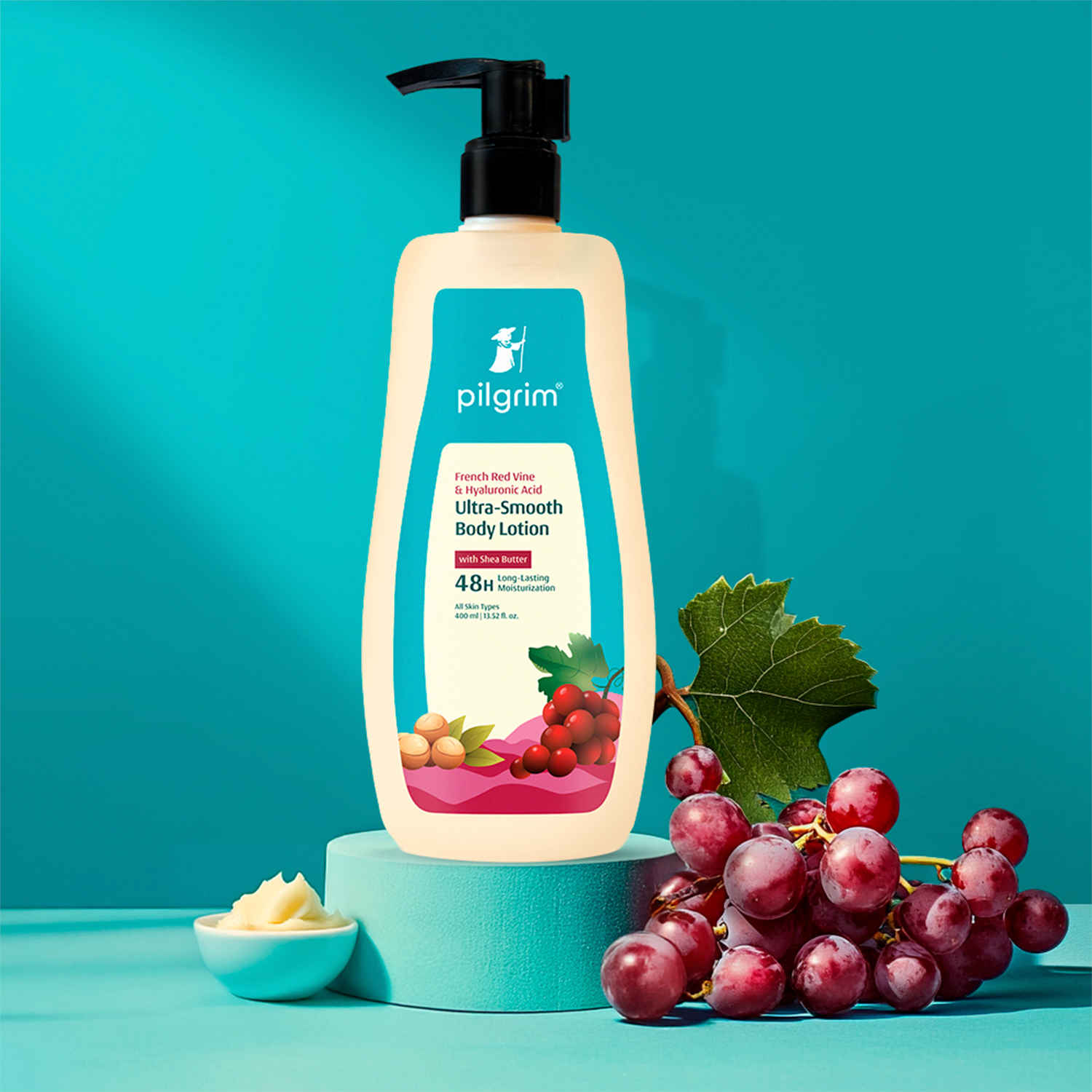 Buy Pilgrim French Red Vine & Hyaluronic Acid Ultra-smooth Body Lotion 48H Long-Lasting Moisturization, 400 ml - Purplle