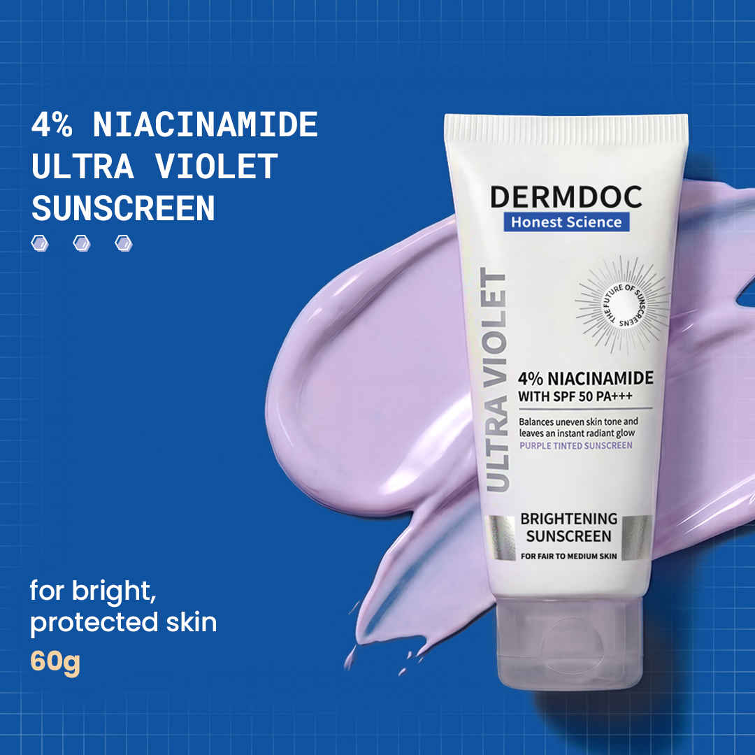 Buy DERMDOC 4% Niacinamide Ultra Violet Brightening Sunscreen with SPF 50 PA+++ Sun Protection (60 gm) | Sunblock | Sunscreen for Oily Skin | UV Protection | With Shine Formula - Purplle