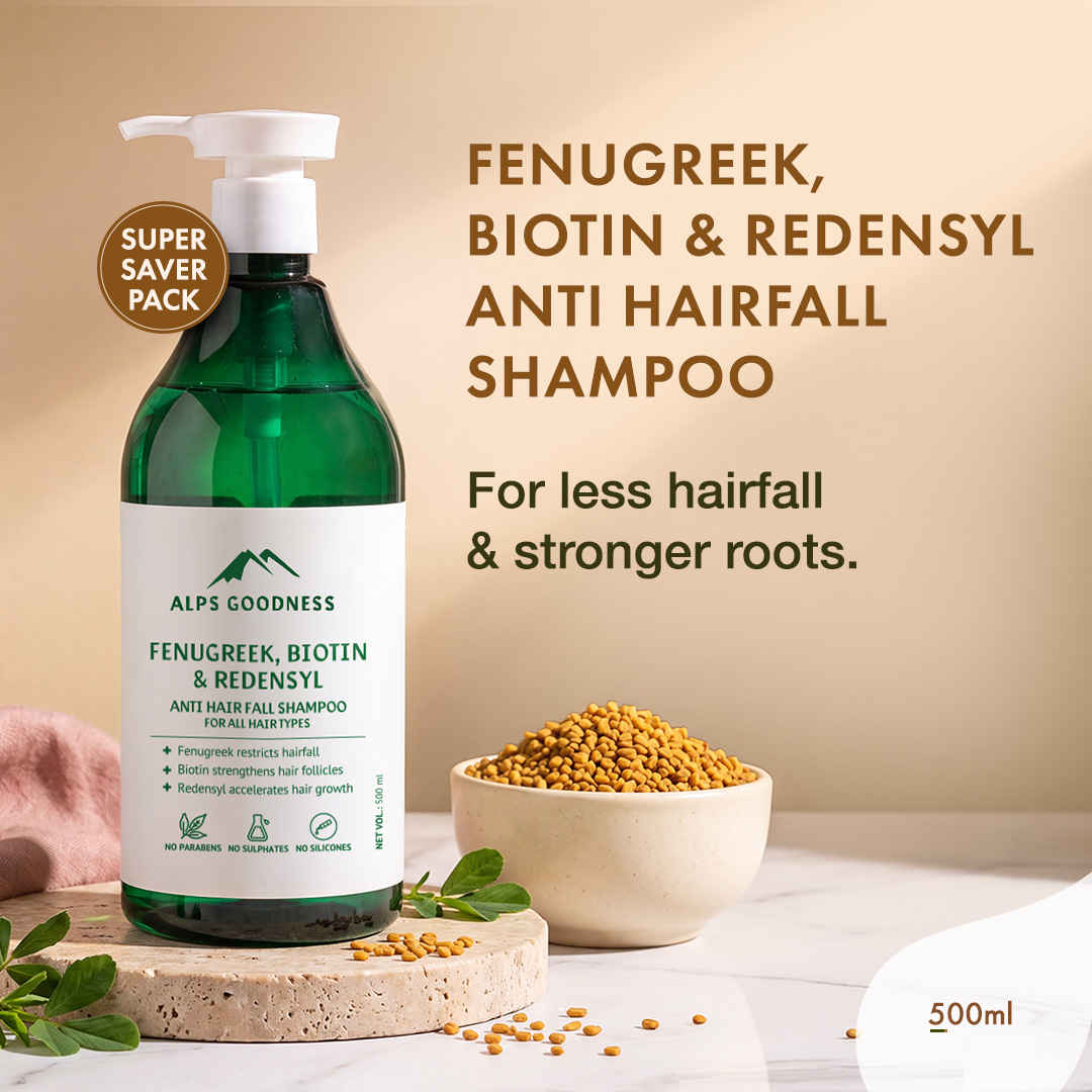 Buy Alps Goodness Fenugreek, Biotin & Redensyl Anti Hairfall Shampoo for All Hair Types (500 ml) | Sulphate Free, Silicone Free, Paraben Free | Gentle & Mild Cleansing Shampoo| Vegan | Hairfall Control Shampoo - Purplle