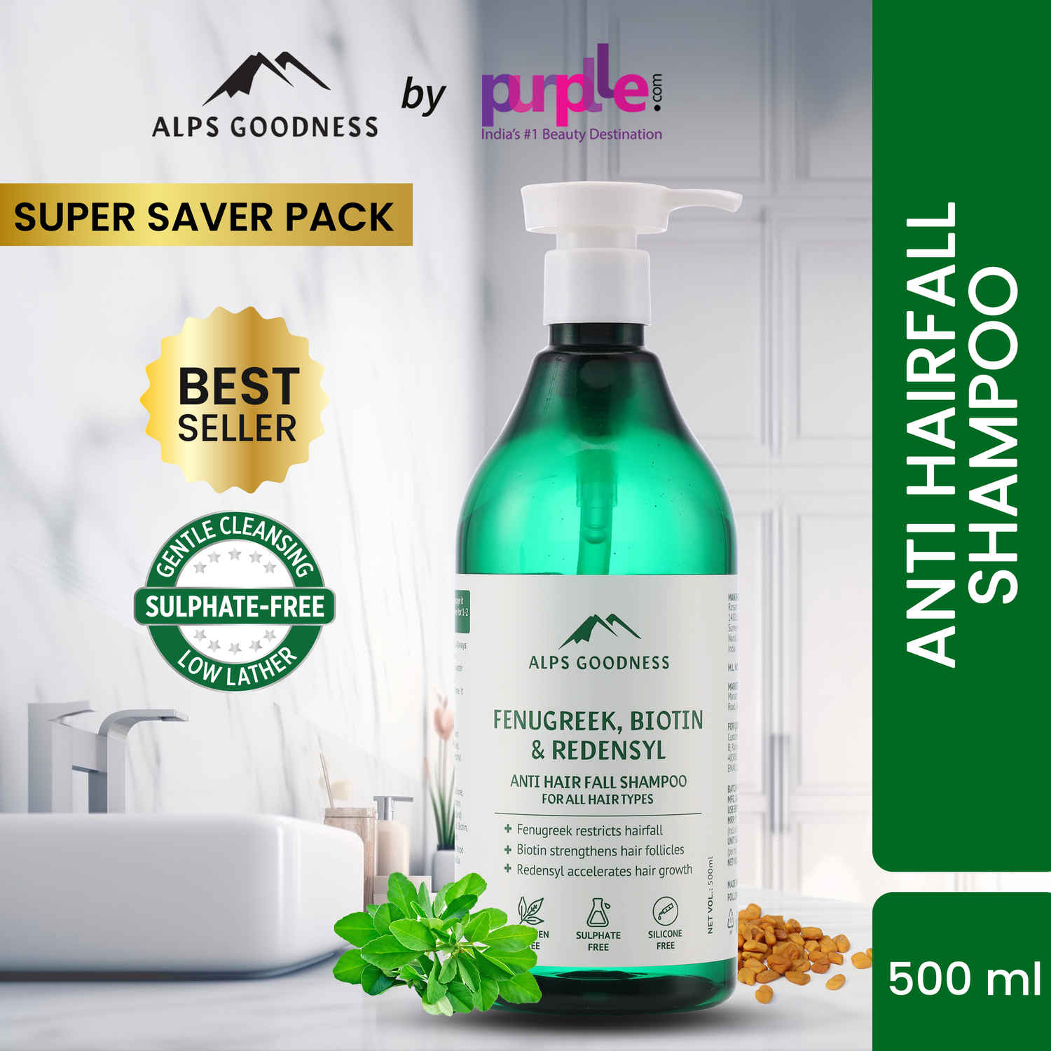Buy Alps Goodness Fenugreek, Biotin & Redensyl Anti Hairfall Shampoo for All Hair Types (500 ml) | Sulphate Free, Silicone Free, Paraben Free | Gentle & Mild Cleansing Shampoo| Vegan | Hairfall Control Shampoo - Purplle