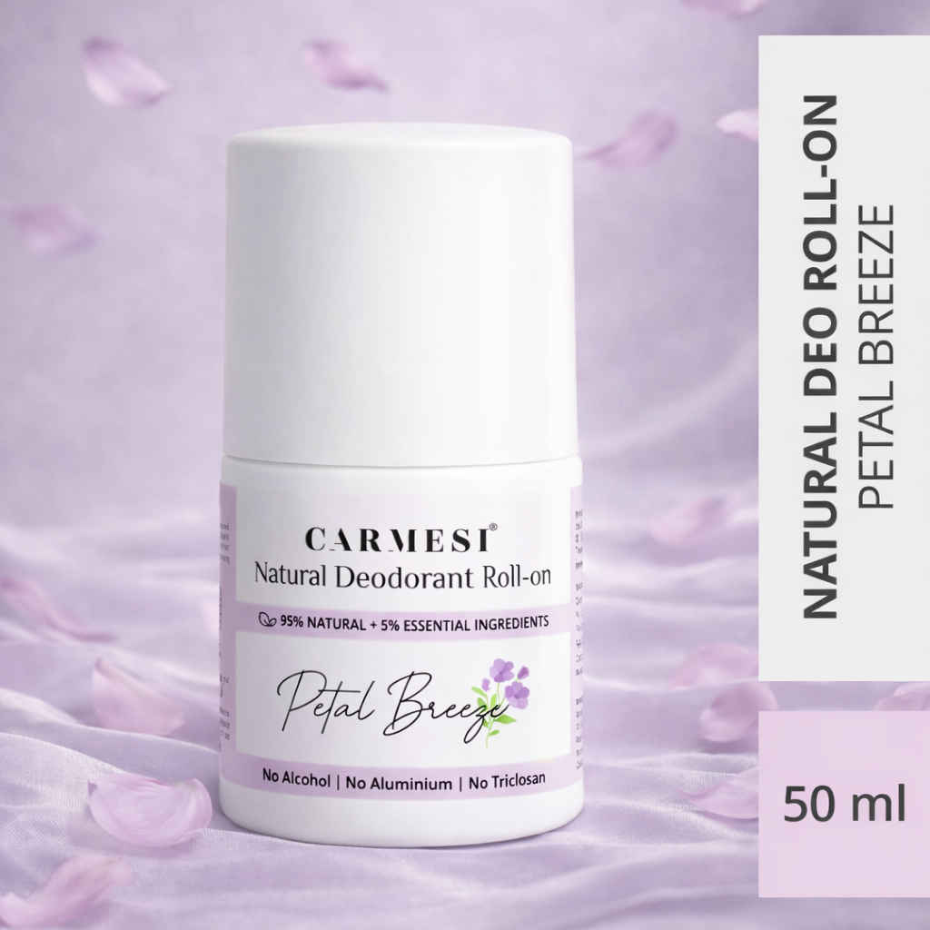 Buy Carmesi Natural Underarm Roll On Deodorant for Women | 95% Natural | Prevents Body Odour | No Alcohol & Aluminium | Petal Breeze | 50 ml - Purplle