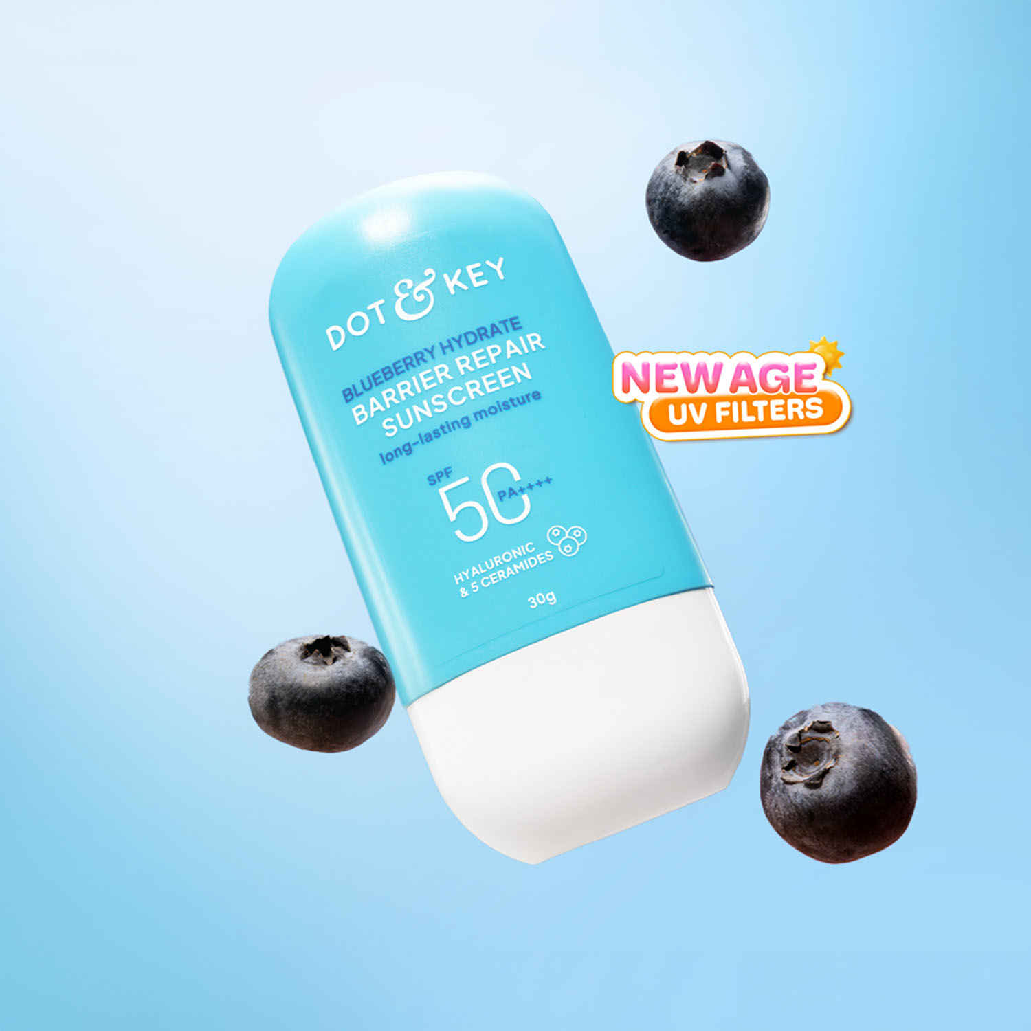 Buy Dot & Key Blueberry Hydrate Barrier Repair Sunscreen SPF 50+, PA++++ - With Hyaluronic & 5 Ceramides | In Vivo Tested Sunscreen All Skin Types with 7 UV Filters | 30 gm - Purplle