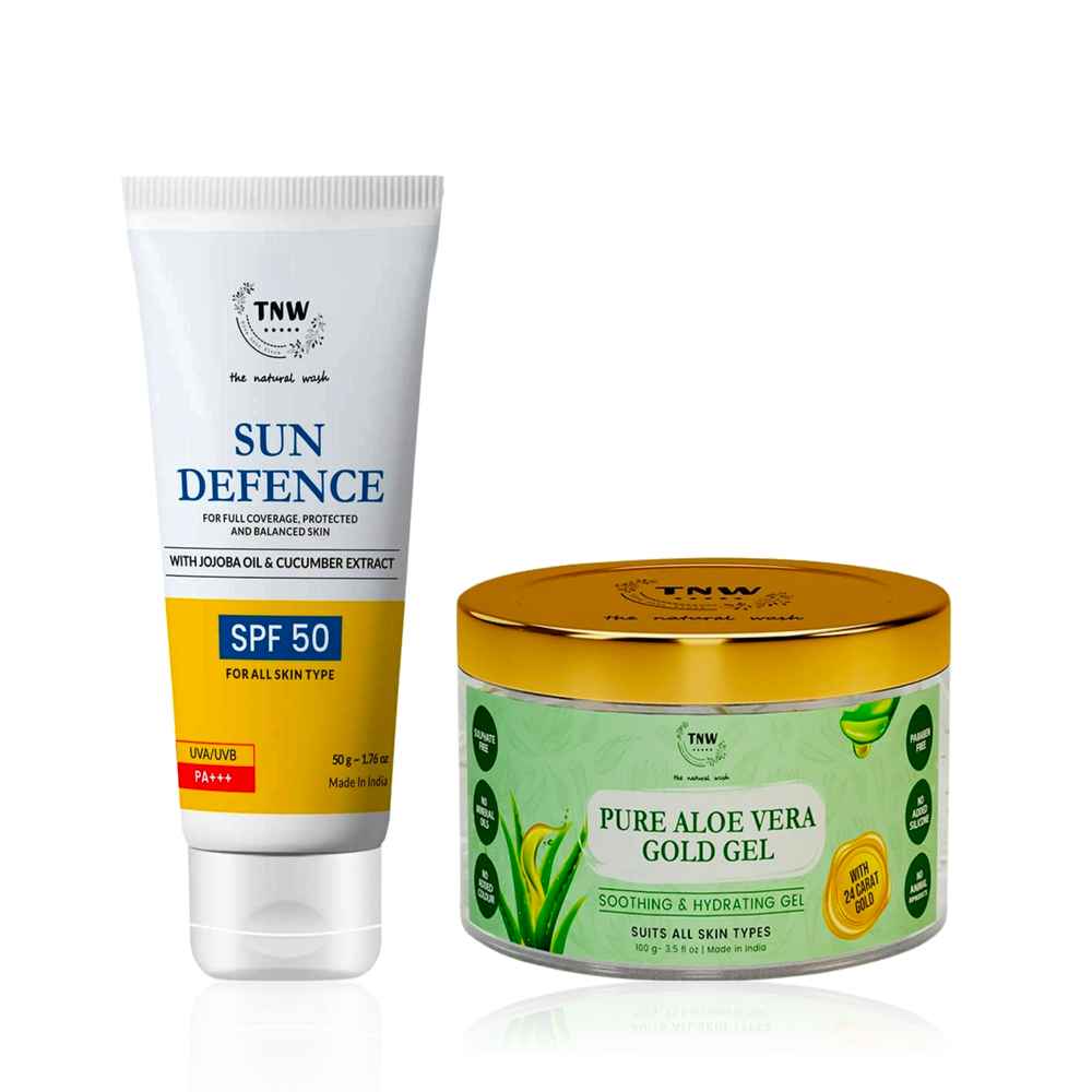 Buy TNW - The Natural Wash Aloe Vera Gold Gel 100 ml & Sun Defence Cream SPF 50, 50 gm| Combo of 2 - Purplle