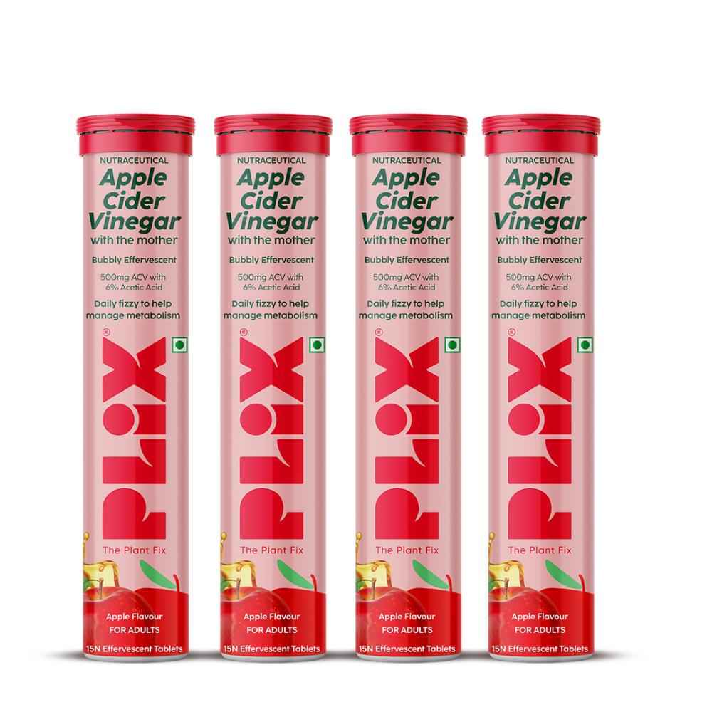 Buy PLIX Apple Cider Vinegar Effervescent for Weight Loss (Apple Burst) - 60 Tablets, Pack Of 4 (ACV) - Purplle