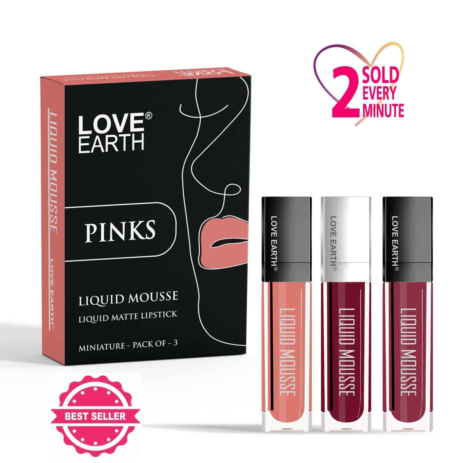 Buy Love Earth Liquid Mousse Lipstick Pinks- Pack Of 3, 6 ml - Purplle