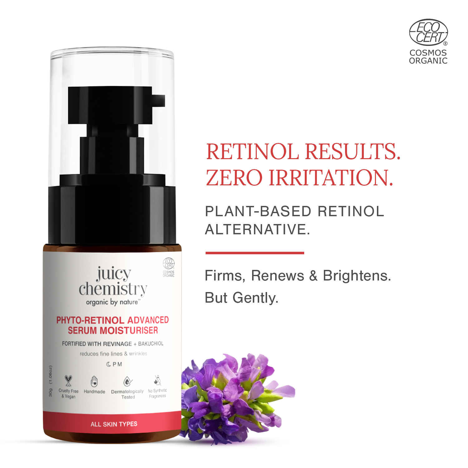 Buy Juicy Chemistry 100% Certified Organic Phyto-Retinol Advanced Serum Moisturiser, 30 gm | Anti-Ageing & Skin Renewal Cream with Bakuchiol | Reduces Wrinkles & Fine Lines | Strengthens Skin Barrier | Cruelty Free & Vegan - Purplle