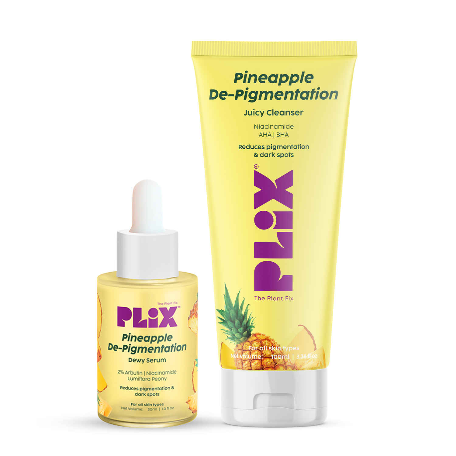 Buy PLIX 5% Pineapple Foaming Face Wash And Serum Combo for Pigmentation & Dark Spots, Dullness, Reveal l Brighter, Even Toned Complexion l All Skin Types - 130 ml - Combo of 2 - Purplle