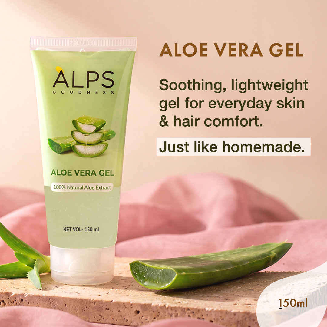 Buy Alps Goodness Aloe Vera Gel | With 100% Natural Aloe Extract | Hydrating, Cooling & Soothing Gel for Face, Hair & Body | Heals Sunburn, Razor Burns & Dryness | Lightweight, Non-Sticky & Paraben-Free – 150 ml - Purplle
