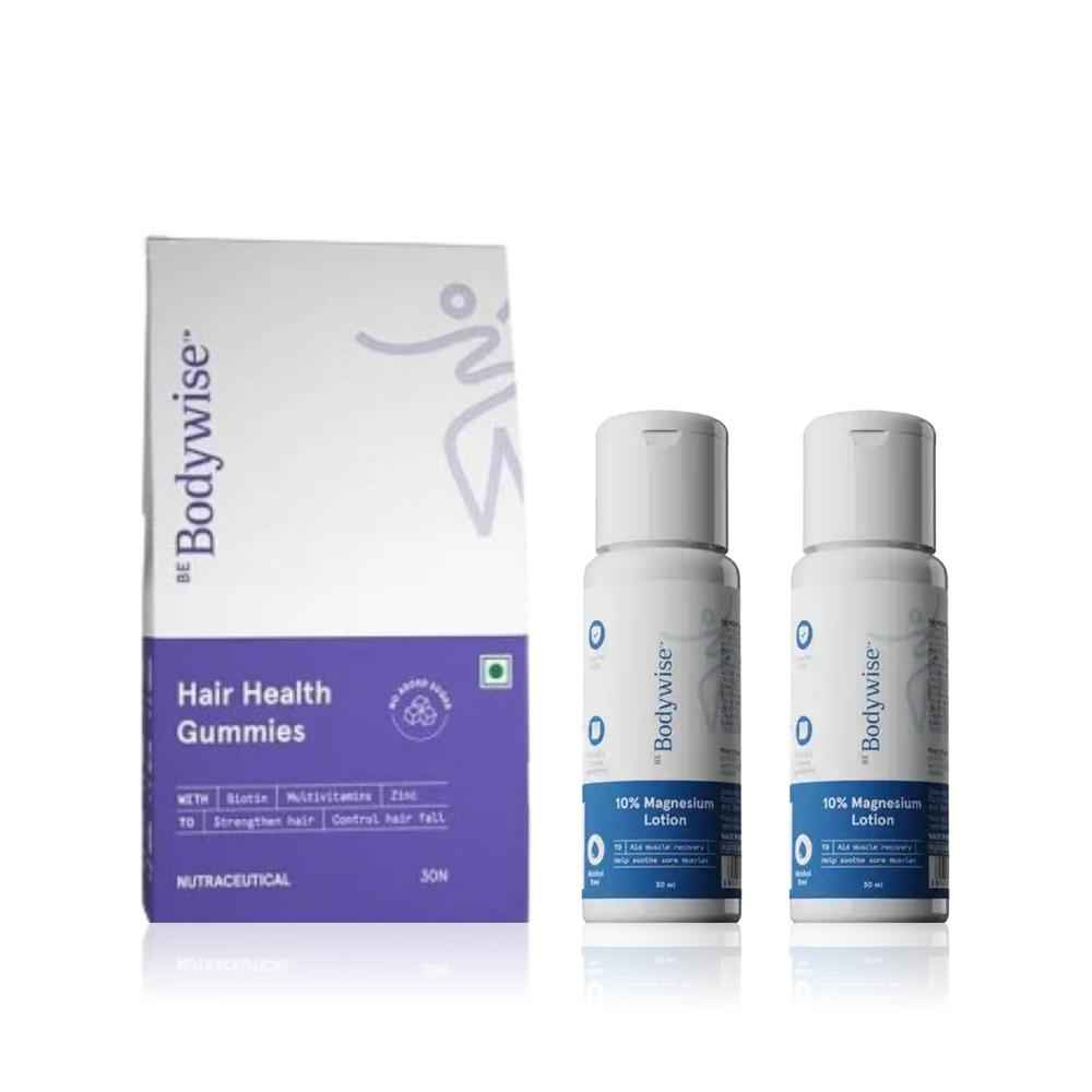 Buy Be Bodywise Hair Growth & Wellness Set - 10% Magnesium Body Lotion (2 x 30 ml) + Biotin Hair Gummies (30N) Combo of 2 - Purplle