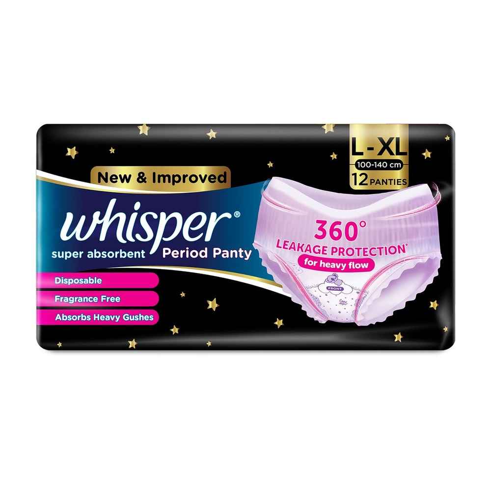 Buy Whisper Super Absorbent Period Panty L-XL - 12 Pants - 12 pc - Purplle