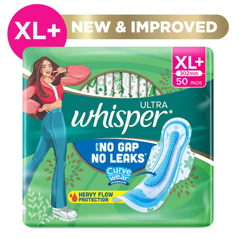 Buy Whisper Ultra Upto No Gap No Leaks Sanitary Pads, 50 XL+ Pads, For Heavy Flow Protection - Purplle