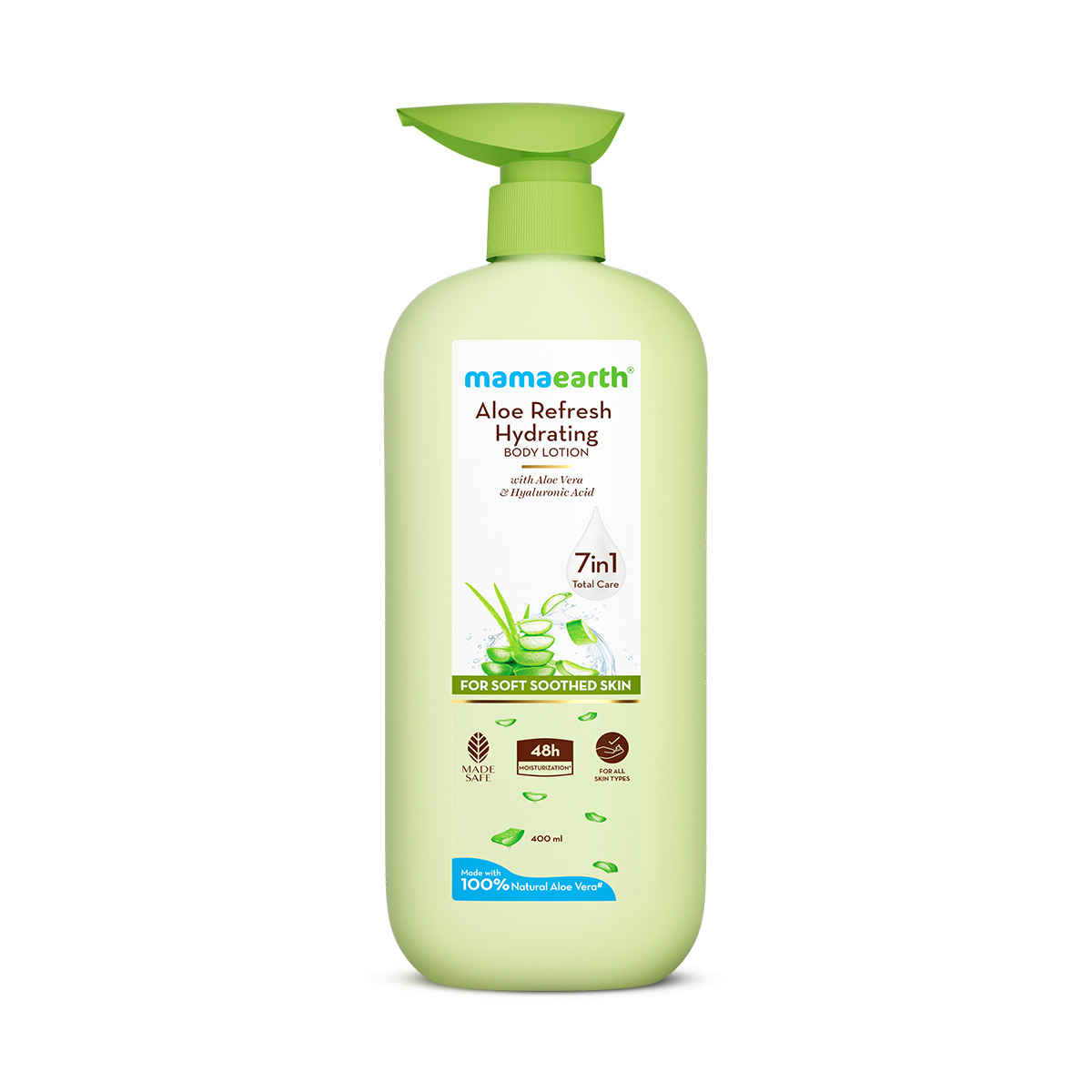 Buy Mamaearth Aloe Refresh Hydrating Body Lotion with Aloe Vera & HA for Soft Soothed Skin 400 ml | 48H Moisturization in Summer| 100% Natural Aloe Vera| Lightweight, Non-Sticky Smooth Skin| All Skin Types - Purplle