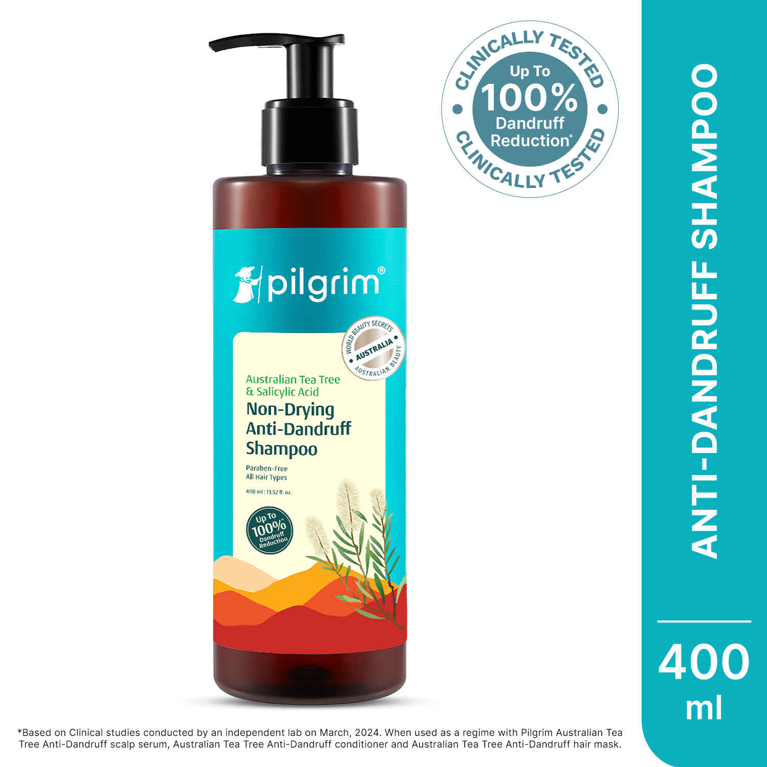 Buy Pilgrim Australian Tea Tree & Salicylic Acid Non-Drying Anti-Dandruff Shampoo - 400 ml - Purplle