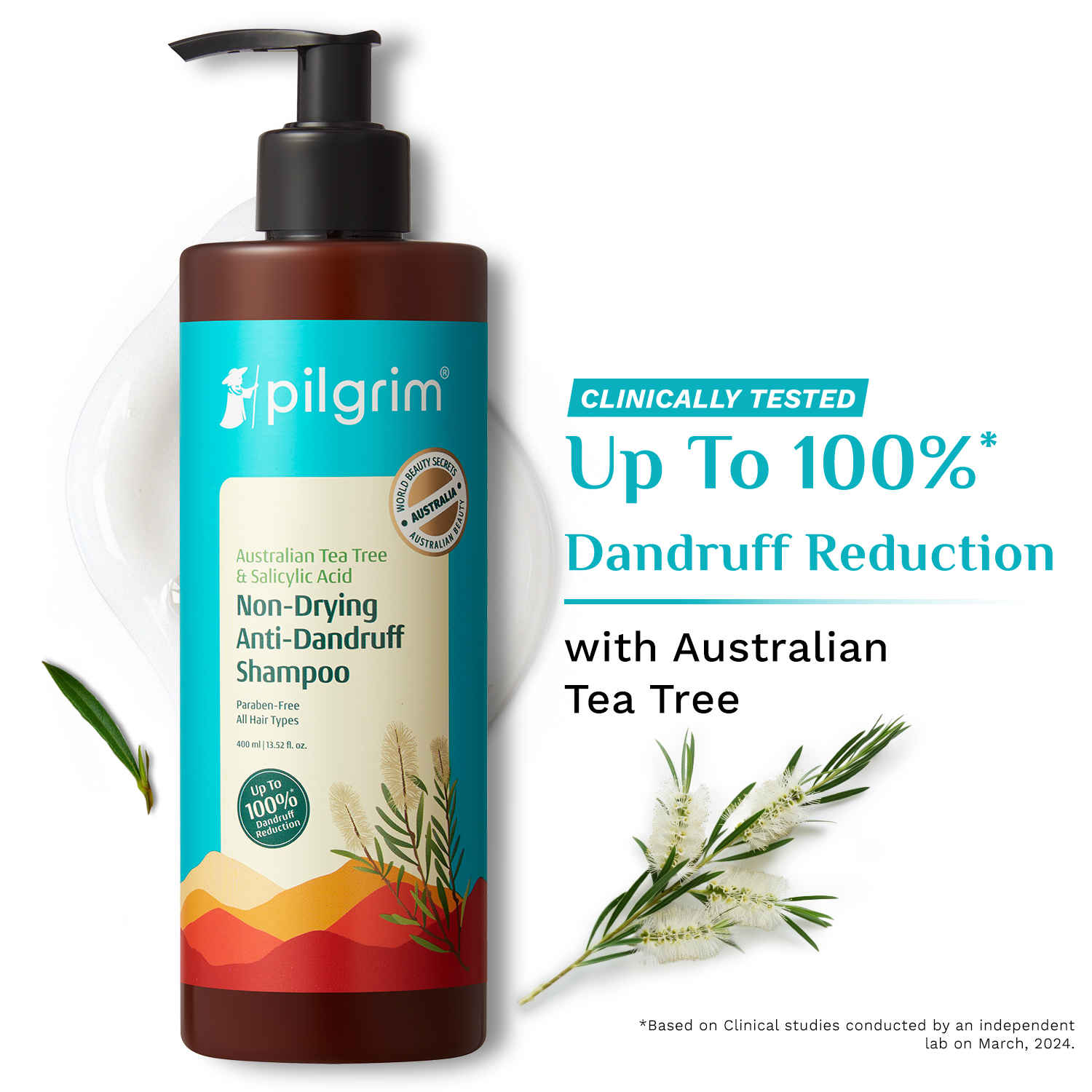 Buy Pilgrim Australian Tea Tree & Salicylic Acid Non-Drying Anti-Dandruff Shampoo - 400 ml - Purplle
