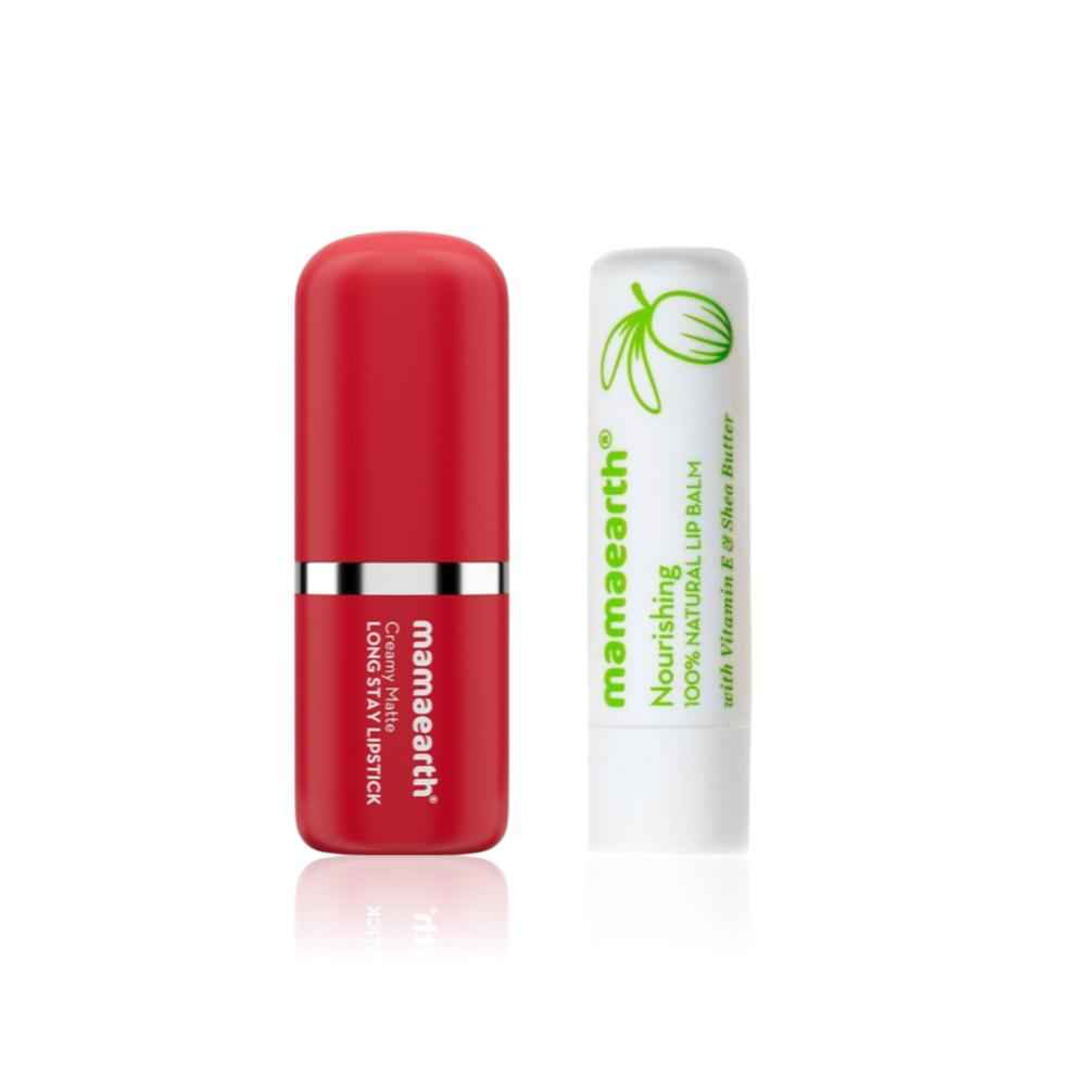 Buy Mamaearth Soft & Nourished Lips Combo of 2(Creamy Matte Lipstick Ruby Crush 4.2 gm + 100% Natural Lip Balm 4 gm) - Purplle