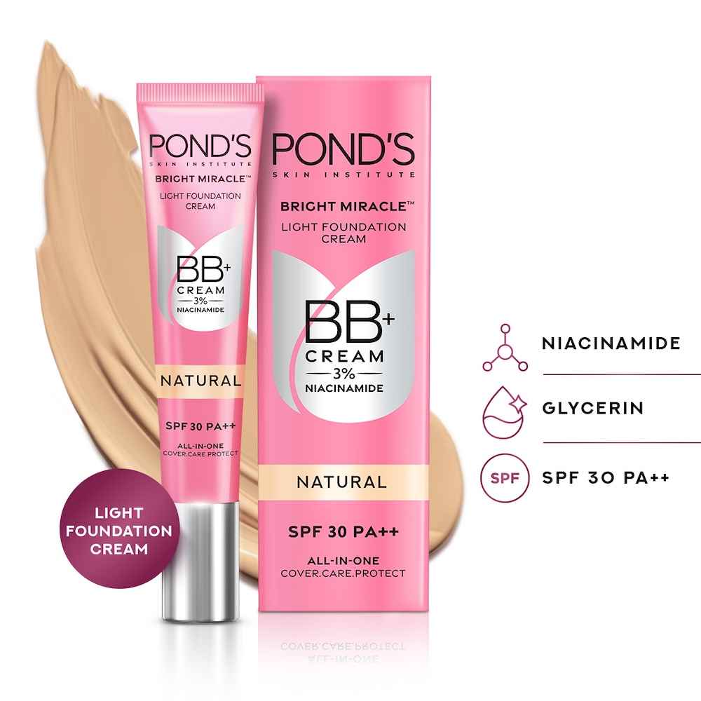 Buy Ponds BB+ Cream, Instant Spot Coverage + Light Make-up Glow, Natural 18 gm - Purplle
