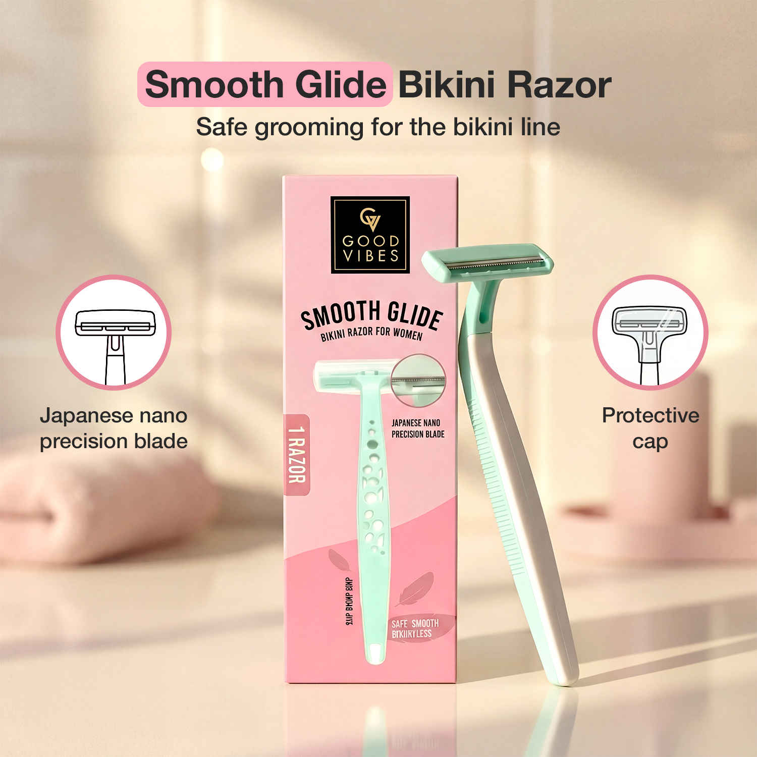Buy Good Vibes Smooth Glide Bikini Razor for Women | Japanese Nano Precision Blade | Safe & Gentle Bikini Line Trimmer | Smooth Shave | Irritation-Free Shave | Precise Touch-Ups | For Sensitive Skin 1 pc - Purplle