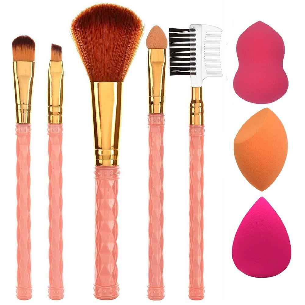 Buy AY Makeup Brush Set of 5 and 3 Makeup Sponge Puff (Colour May Vary) - Purplle