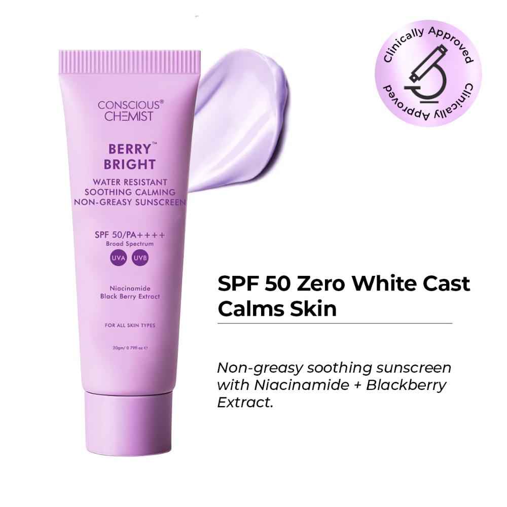 Buy Conscious Chemist Berry Bright Sunscreen |SPF 50 PA ++++|UVA/UVB Protection| Radiance Boost Non-Greasy| Niacinamide & Berry Extracts- 20 gm - Purplle