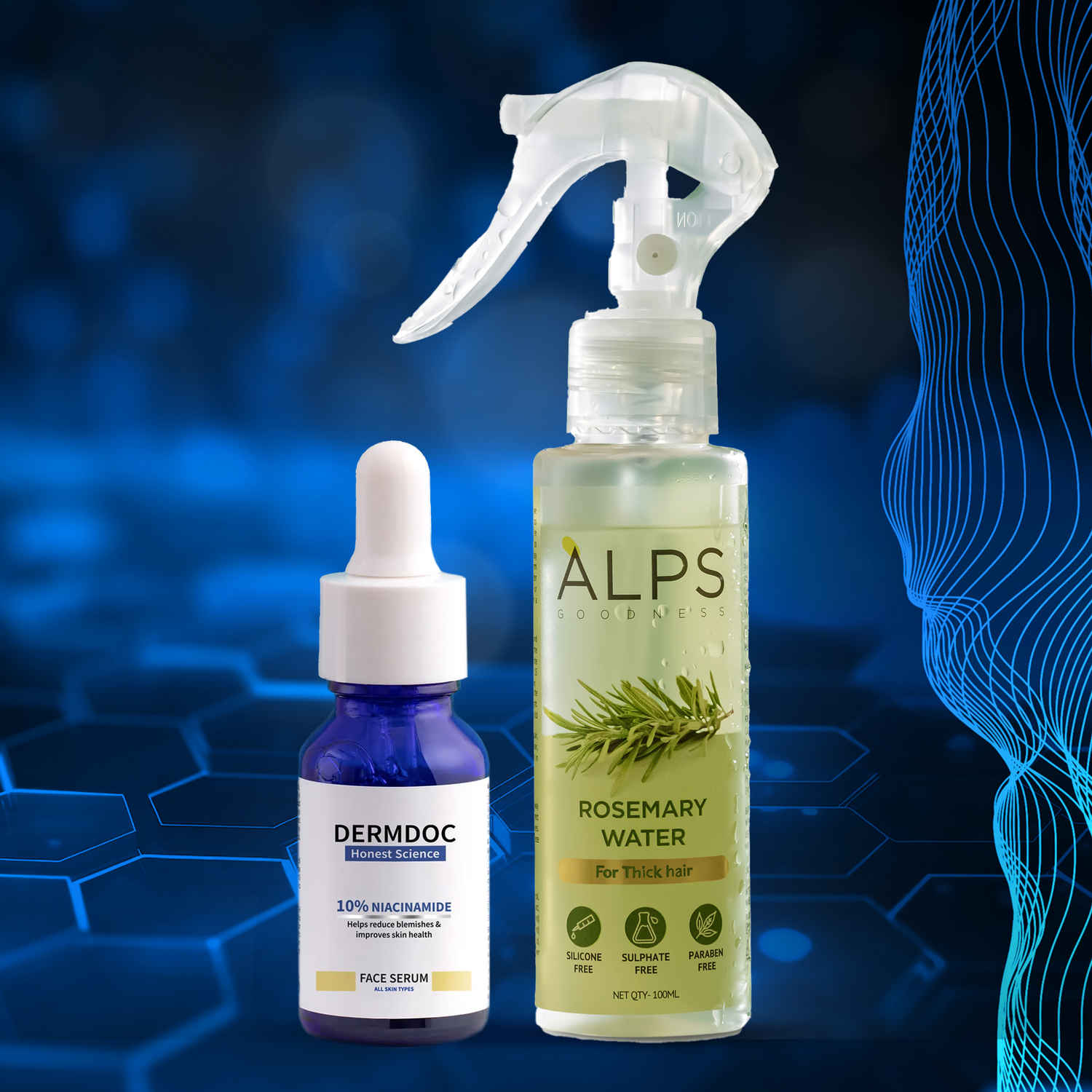 Buy DERMDOC by Purplle 10% Niacinamide Face Serum (30 ml) + Alps Goodness Rosemary Water Spray (200 ml) - Purplle